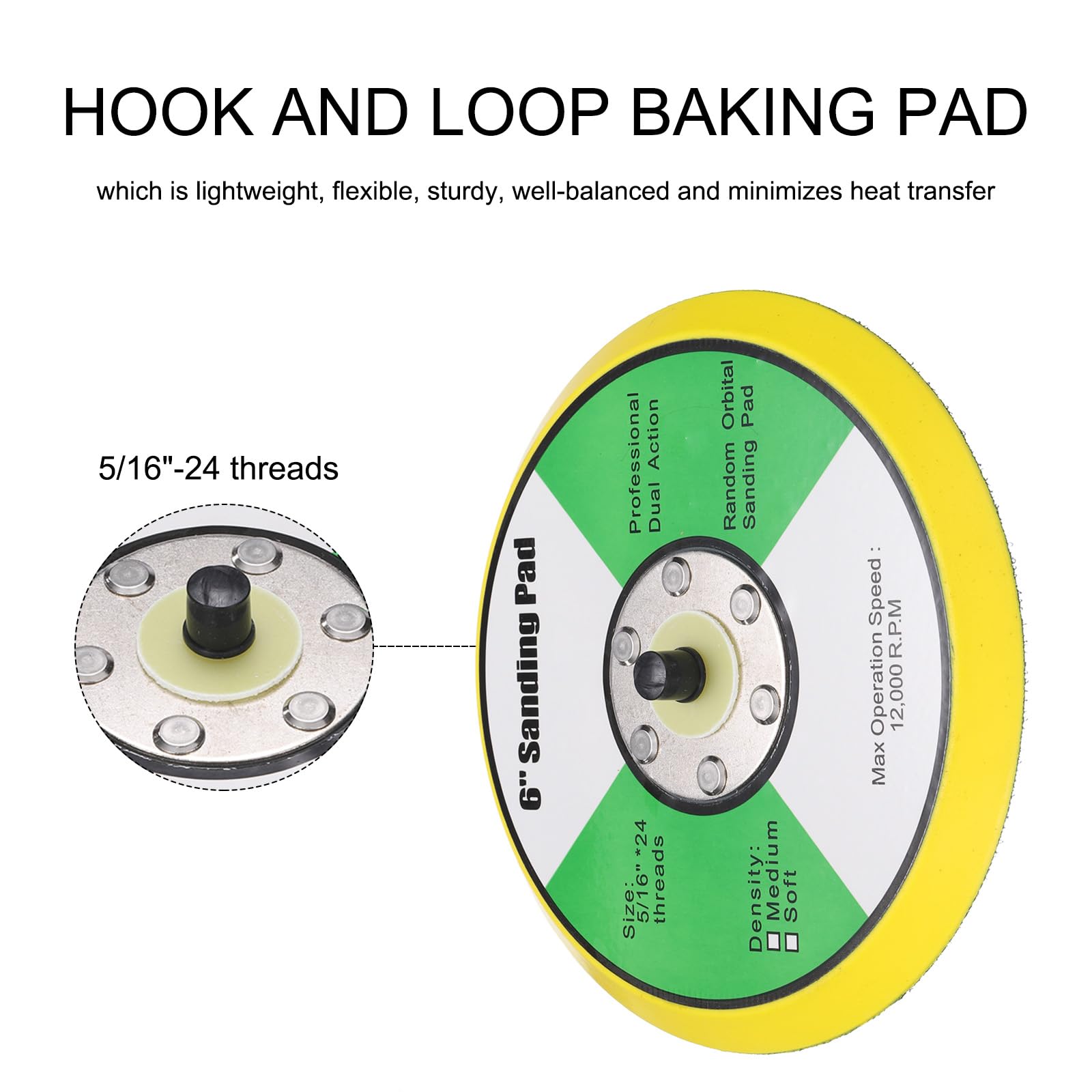 Sourcingmap 6 Inch Hook and Loop Backing Sanding Pads with 5/16"-24 Thread for Diamond Sanding Finishing Polishing Buffing Pads - Image 4