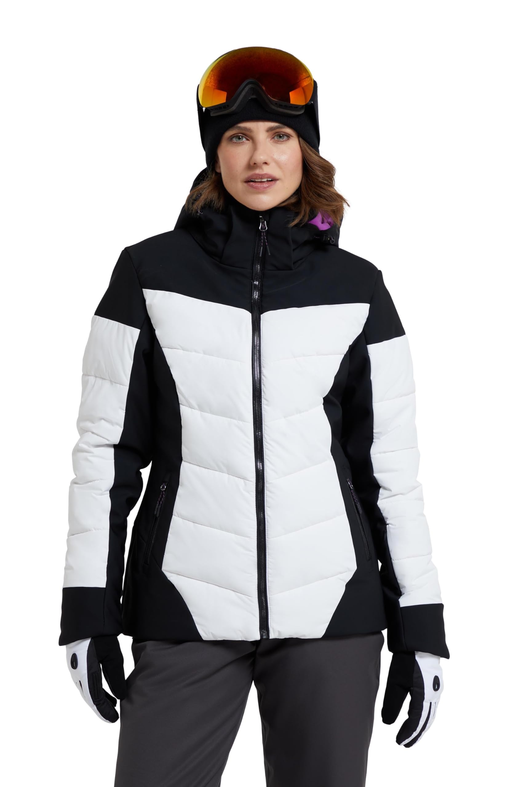 Mountain Warehouse Resort Womens Recco Padded Ski Jacket - Snow Proof, IsoTherm, Breathable & Thermal Tested -30 °C Ladies Coat - Best for Winter, Skiing, Winter Sports Monochrome Women's Size 8