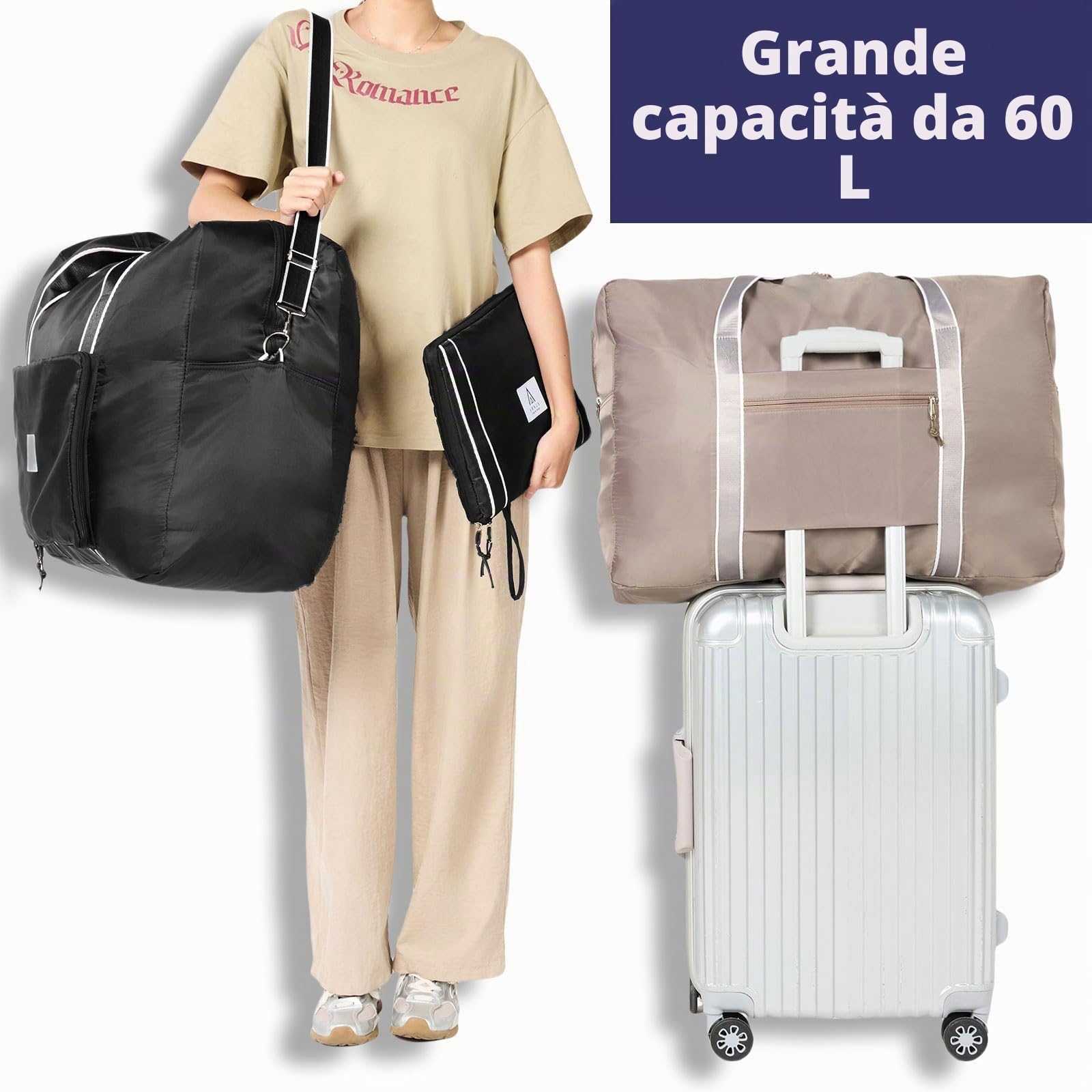 Arxus Pieghevole Borsa da Viaggio Grande, 60L Fine Settimana Overnight Tote con Tracolla Rimovibile Borsone per Uomo e Donna Sport Palestra Mare Aereo Campeggio