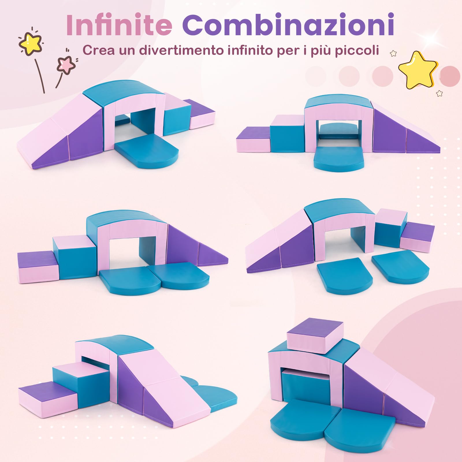COSTWAY 6 Blocchi di Schiuma per Arrampicata, Gioco Morbido per Bambini, Set di Costruzioni Colorate