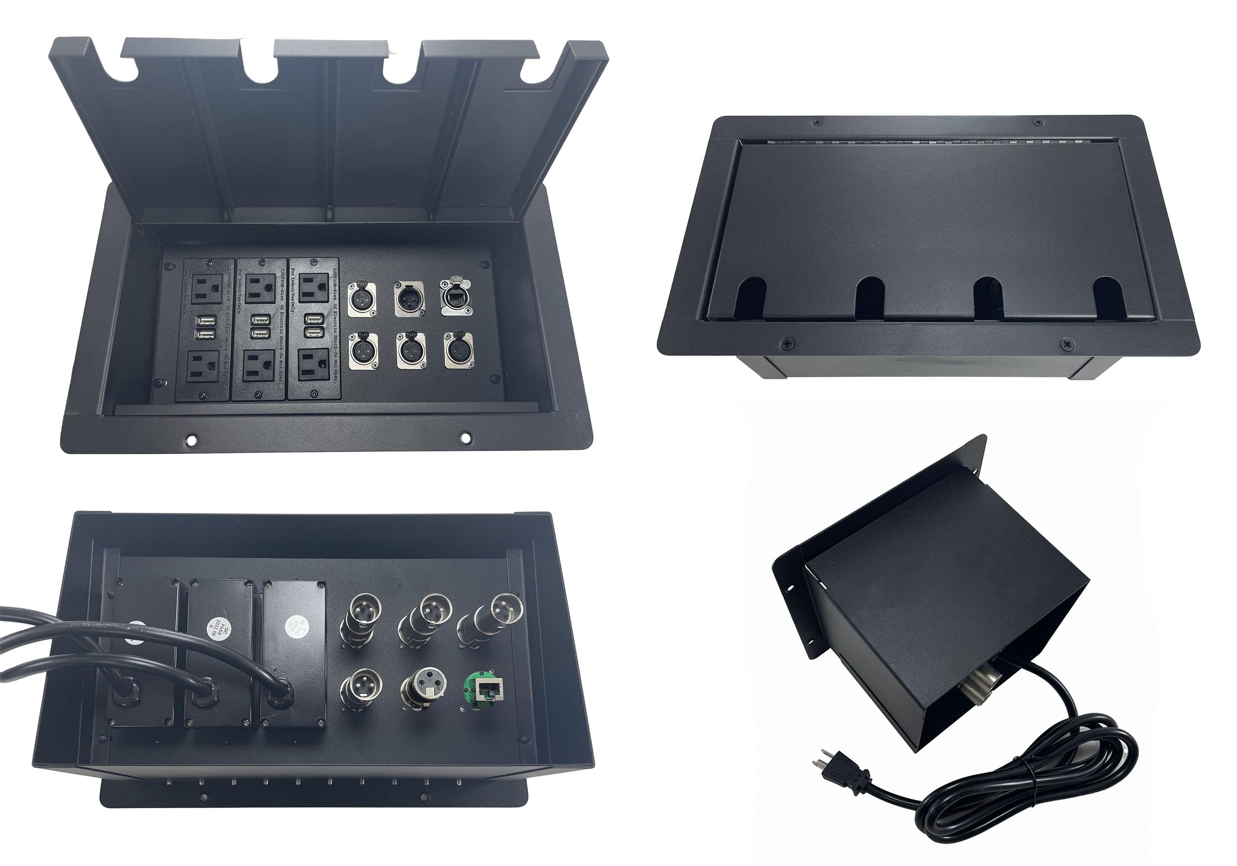 ProSpeakerparts PROCRAFT JUMBO 4 HOLE LID FEED-THRU RECESSED Stage Pocket/Floor Box w/ 3 WIRED AC 4 XLR Female 1 XLR Male 1 RJ45