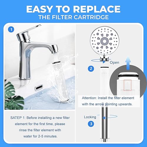 Miniatura 3 de Reemplazo de filtro de ducha multietapa, compatible con cabezal de ducha FEELSO de alta presión de 3 pulverizadores, filtración de 15 etapas