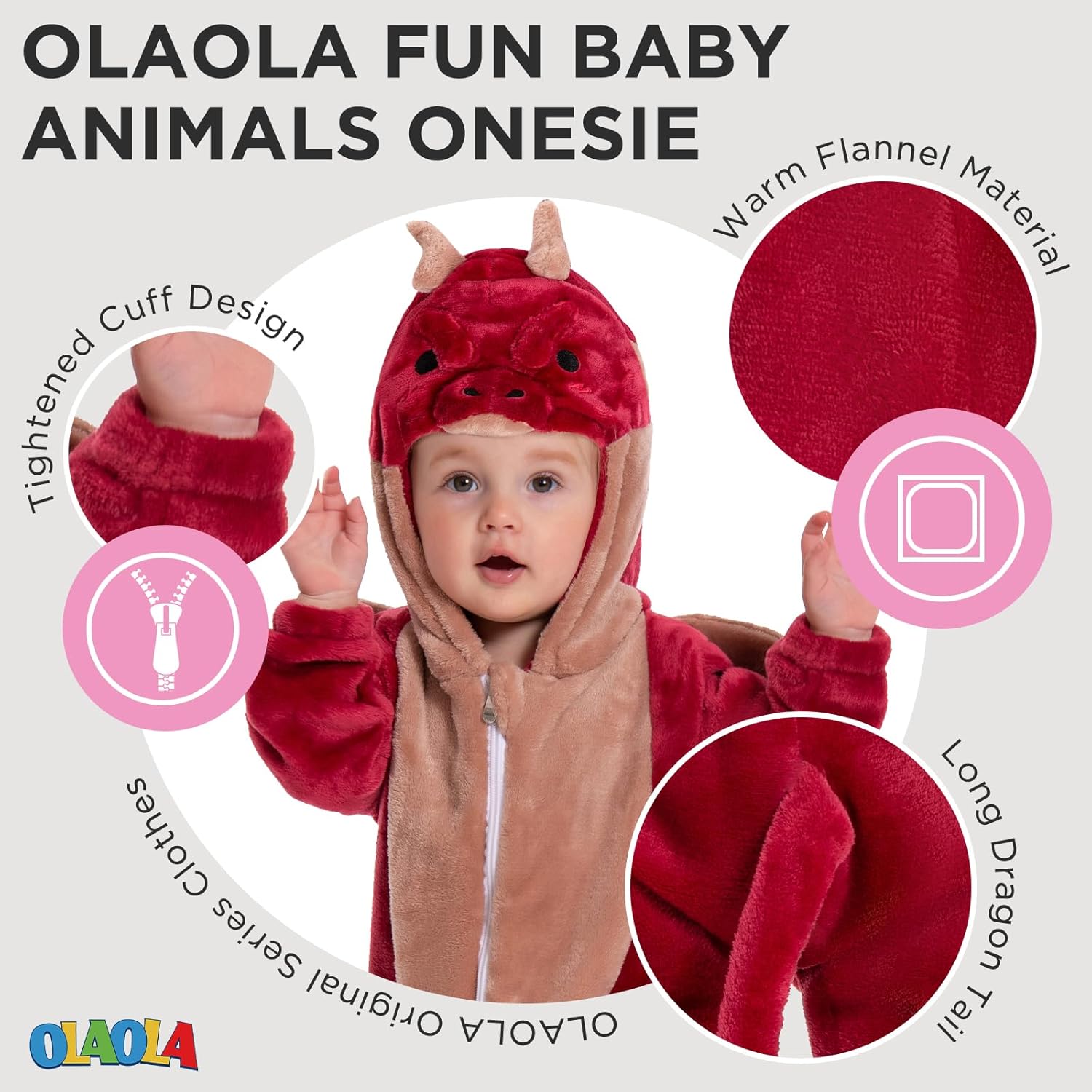 OLAOLA Baby Animal Costume Onesie, Unisex Toddler Romper, Plush Dress Up Infant Outfits Halloween Cosplay Jumpsuit - Image 6