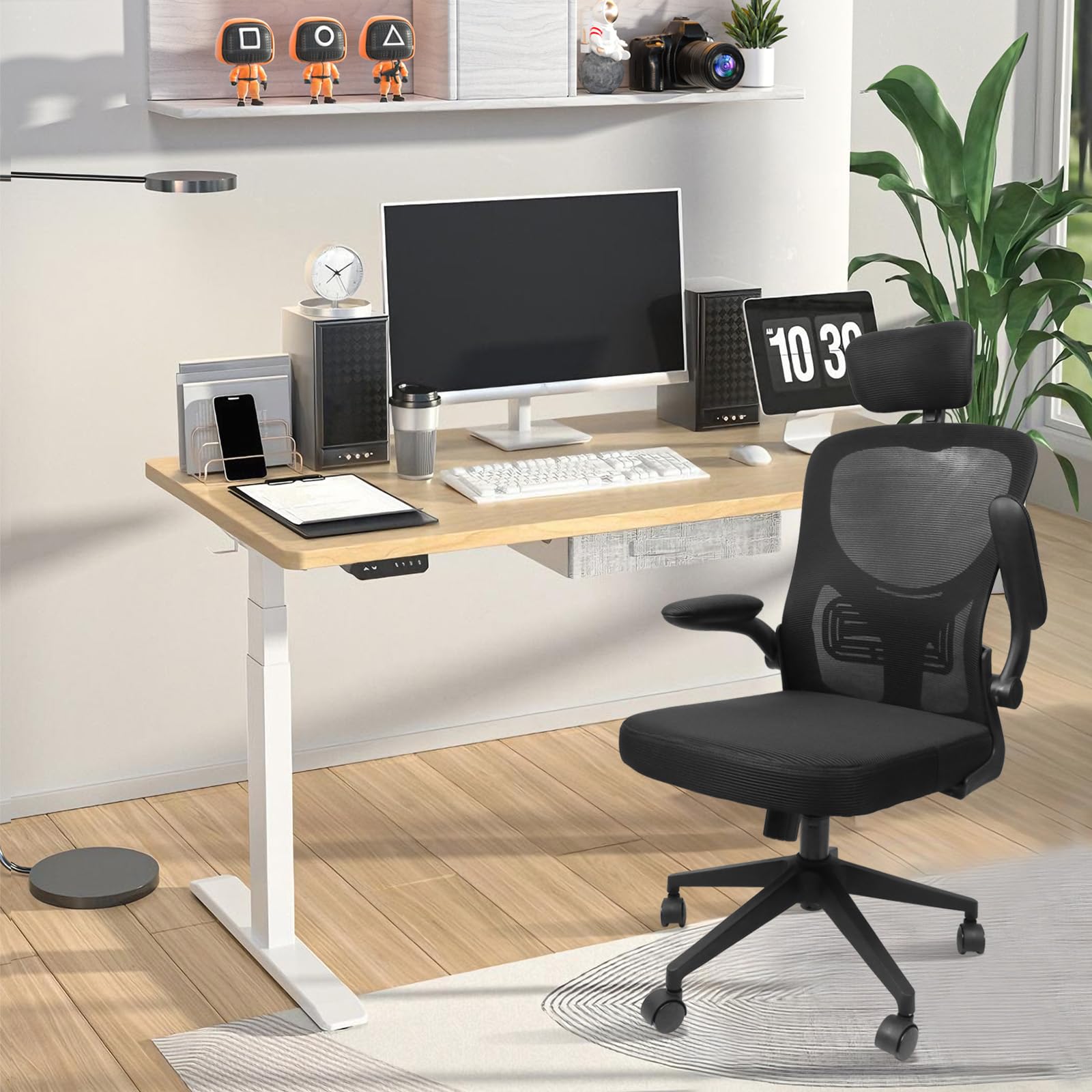 OHMG Sedia da ufficio,Sedia da gaming ergonomica con supporto lombare,Braccioli,Poggiatesta regolabili,Sedia per computer girevole ad alto schienale confortevole per ufficio a casa (B-nero)