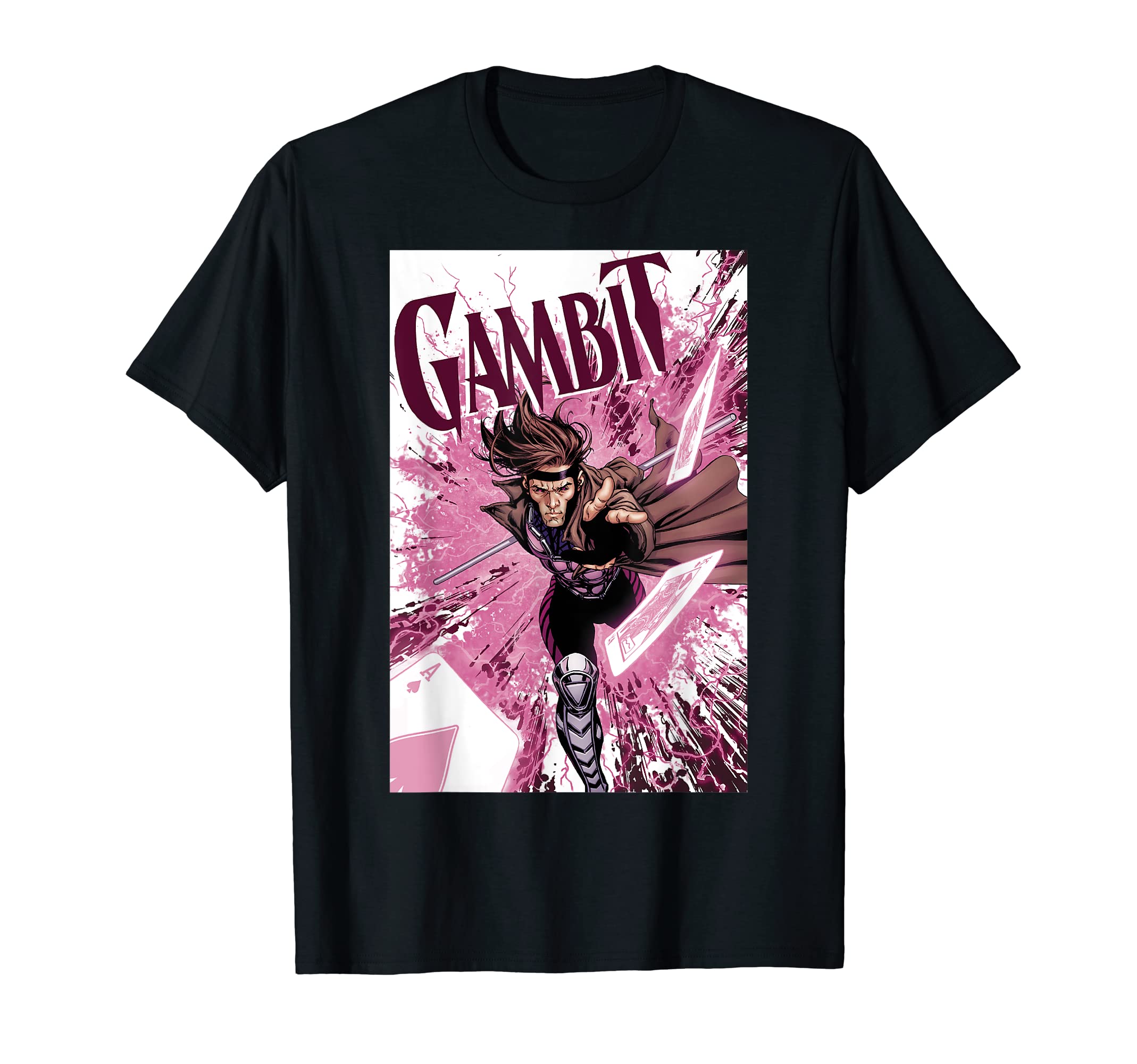 MarvelX-Men Gambit Pink Cards Explosion Graphic T-Shirt T-ShirtOEKO-TEX STANDARD 100