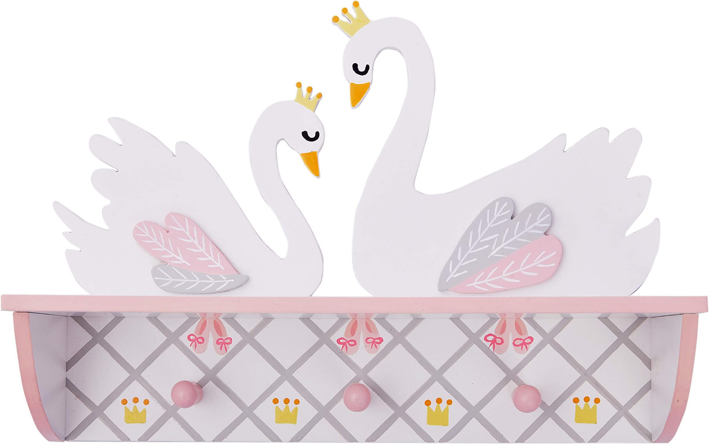 Fantasy Fields - Swan Lake Ballerina Peg Hook & Wall Shelf, Hand-Painted Wooden Furniture, White/Pink