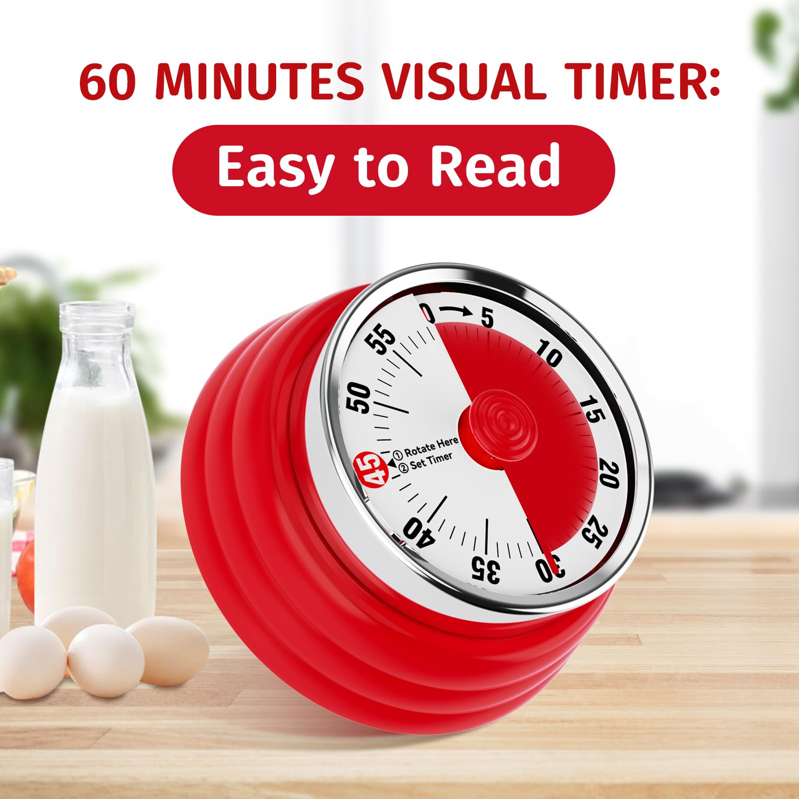 Mechanical Kitchen Timer, 60 Minute Visual Timers for Home Cooking ...