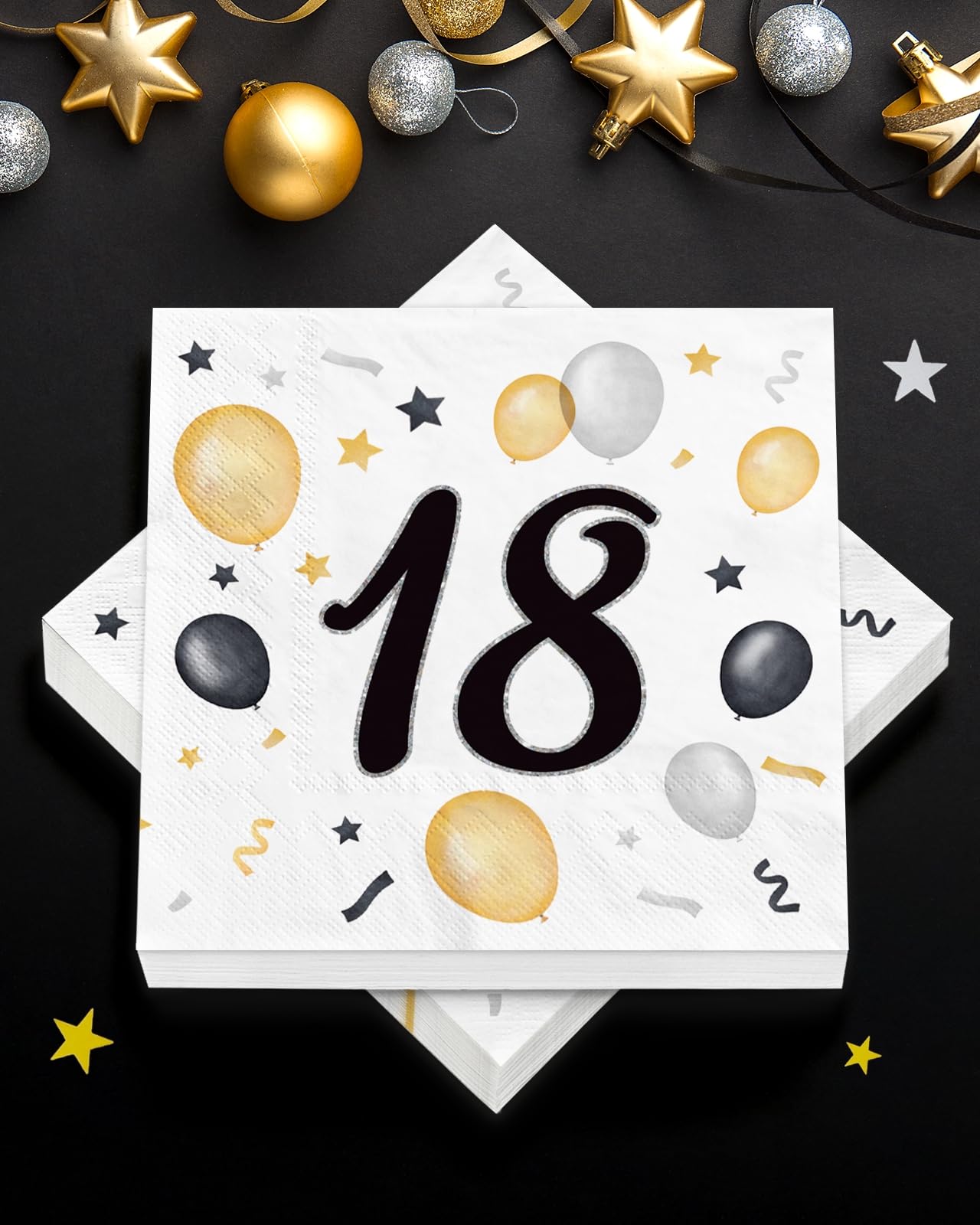 40 Stück Servietten 18. Geburtstag, Deko 18. Geburtstag Junge Mädchen Schwarze Gold, Tischdekoration Geburtstagsservietten, Geburtstagsdeko 18 Jahre