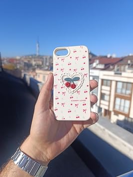 Cherry Loves Nakışlı Kawaii Kiraz Desenli Telefon Kılıfı – iPhone ile Uyumlu, Darbe Emici, Şık ve Dokulu Arka Kapak (kiraz, iphone 7)