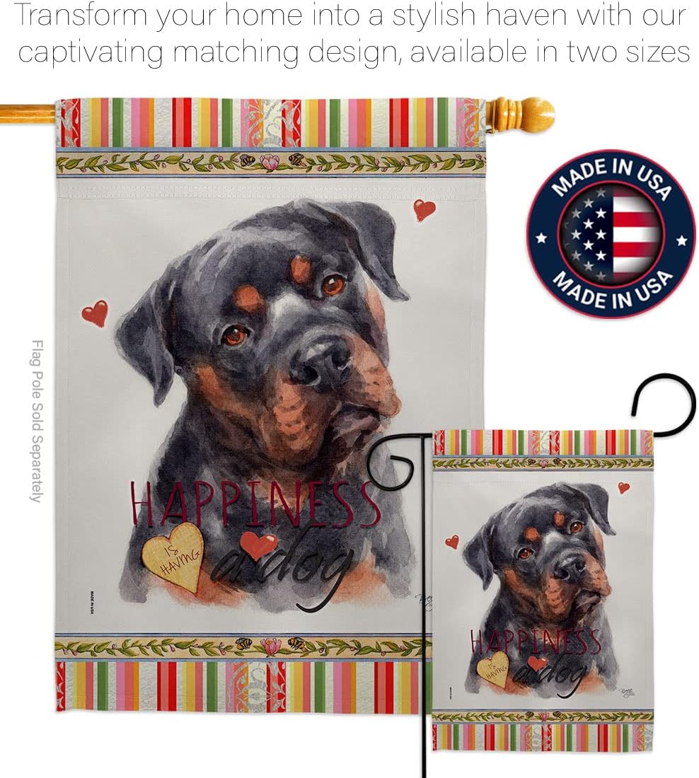 Breeze Decor Mahogany Rottweiler Happiness Garden Flag-Set with Stand Dog Puppy Spoiled Paw Canine Fur Pet Nature Farm Animal Creature House Banner Small Yard Gift Double-Sided, Made in USA