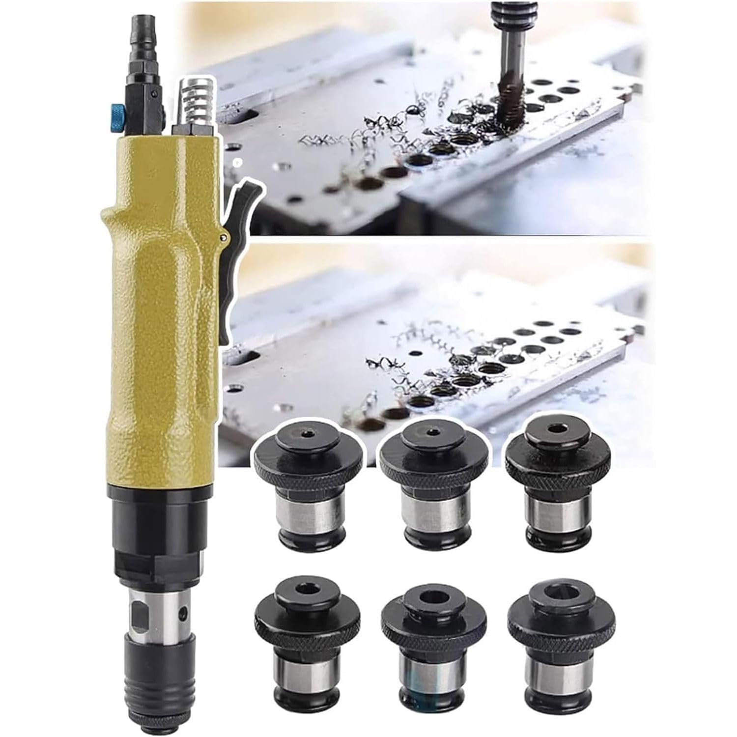 Maschiatrice Pneumatica Portatile, Punta Da Trapano Pneumatica Reversibile Con 6 Mandrini Autobloccanti, Trapano a Pistola Ad Aria Compressa Da 1/4" 700-2000 Giri/min. Velocità Regolabile