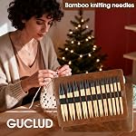 Guclud Bamboo Knitting Needles Set, 5-Inch Interchangeable Circular Knitting Needles US 4-15 (3.5-10mm),12 Pairs of Hand-Polished Circular Needles, 4 Cables, Accessories & Case (Bamboo/Black Tip)
