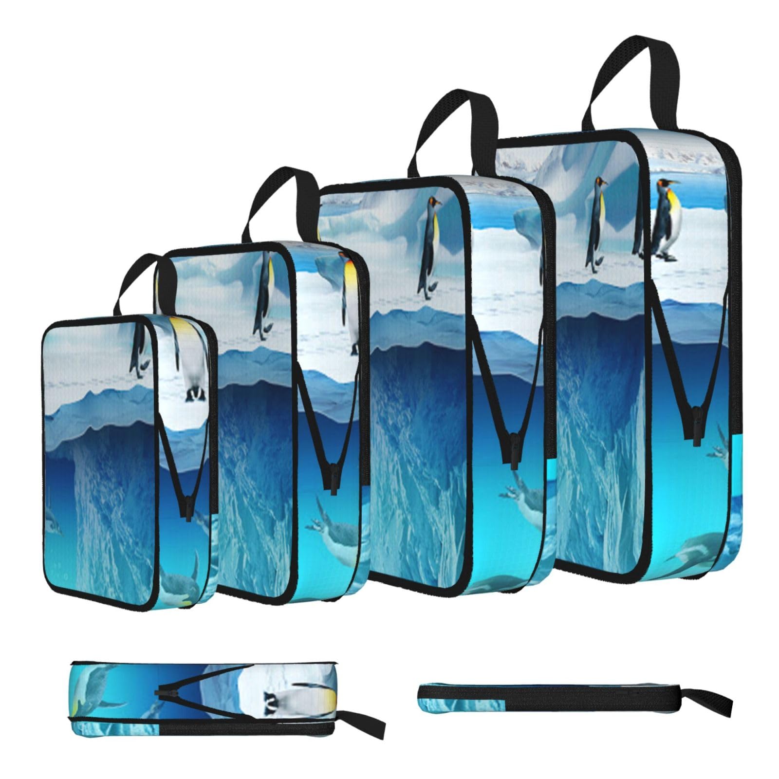 Penguins Print 4 Set Compression Packing Cubes For Suitcases,Expandable Storage Bags Organizers