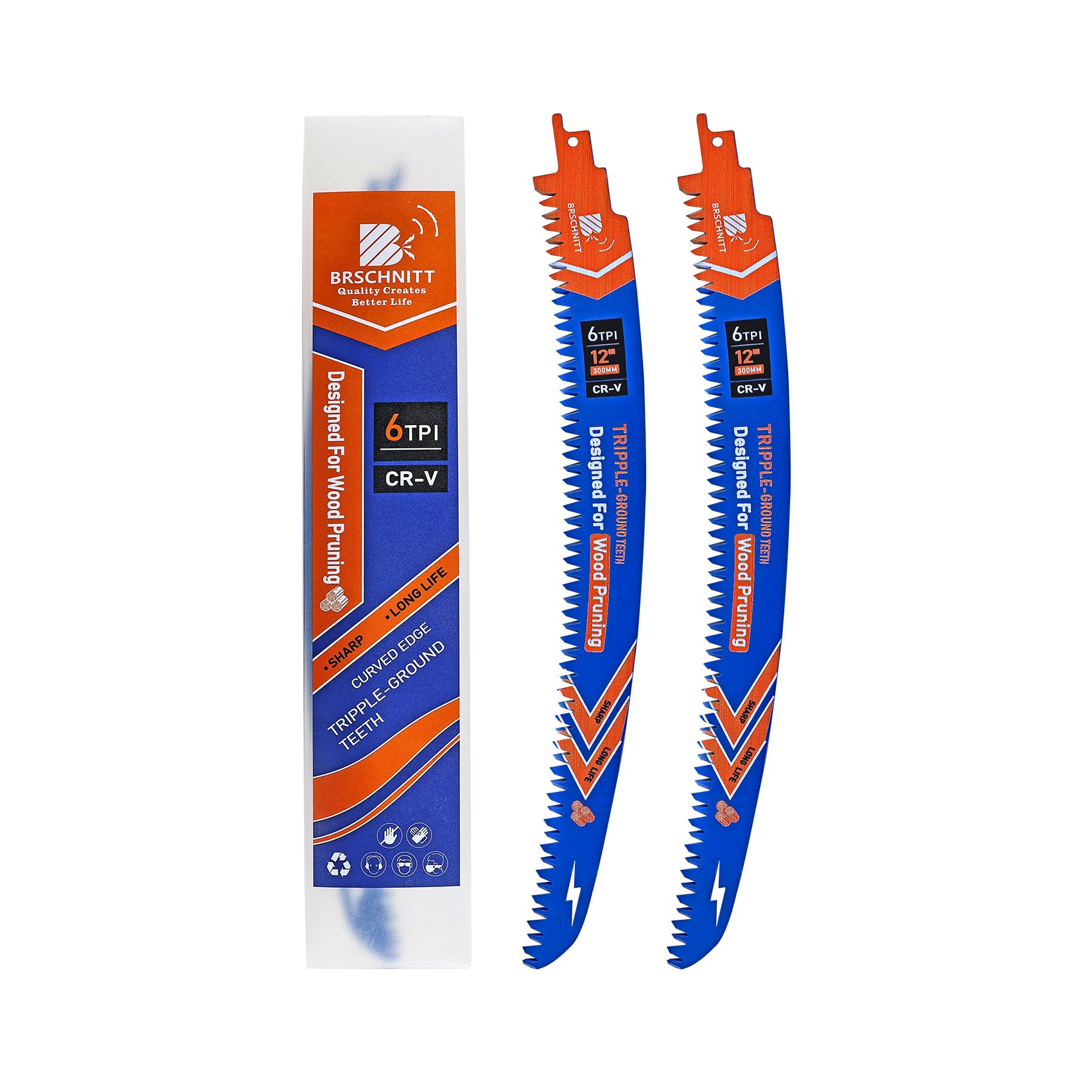 BRSCHNITT Japanese Teeth Reciprocating Saw Blades 300mm 2PCS - Curved Edge Wood Pruning Saw Blades 6TPI for Tree Trimming,Wood Cutting,Cr-V Sabre Sawzall Blades โ image 1