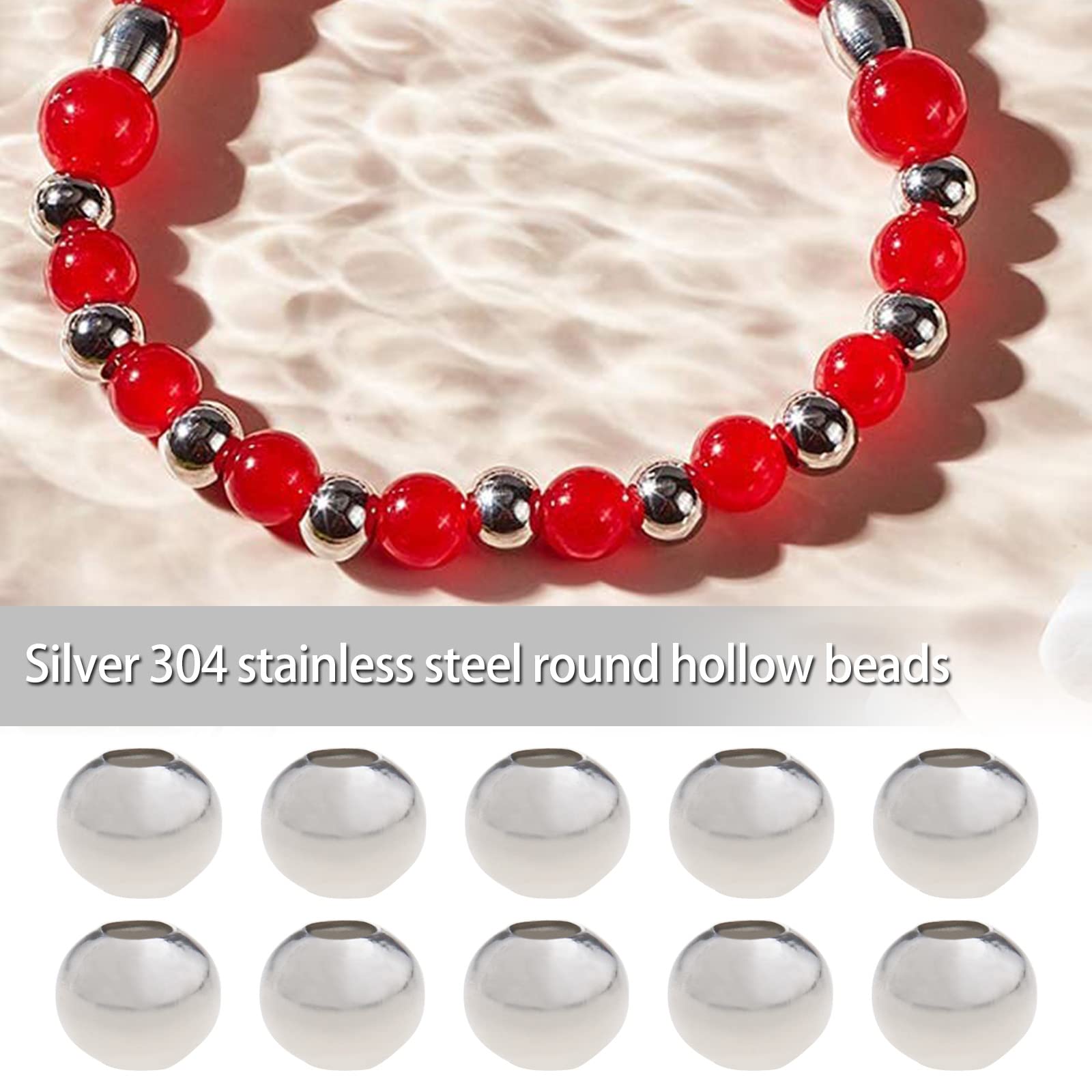 Be In Your Mind 100PCS 6mm Round Spacer Beads 304 Stainless Steel Smooth Surface Tiny Beads for Bracelet Necklace Earring DIY Jewelry Craft Making 2.3mm Hole Silver - Image 2