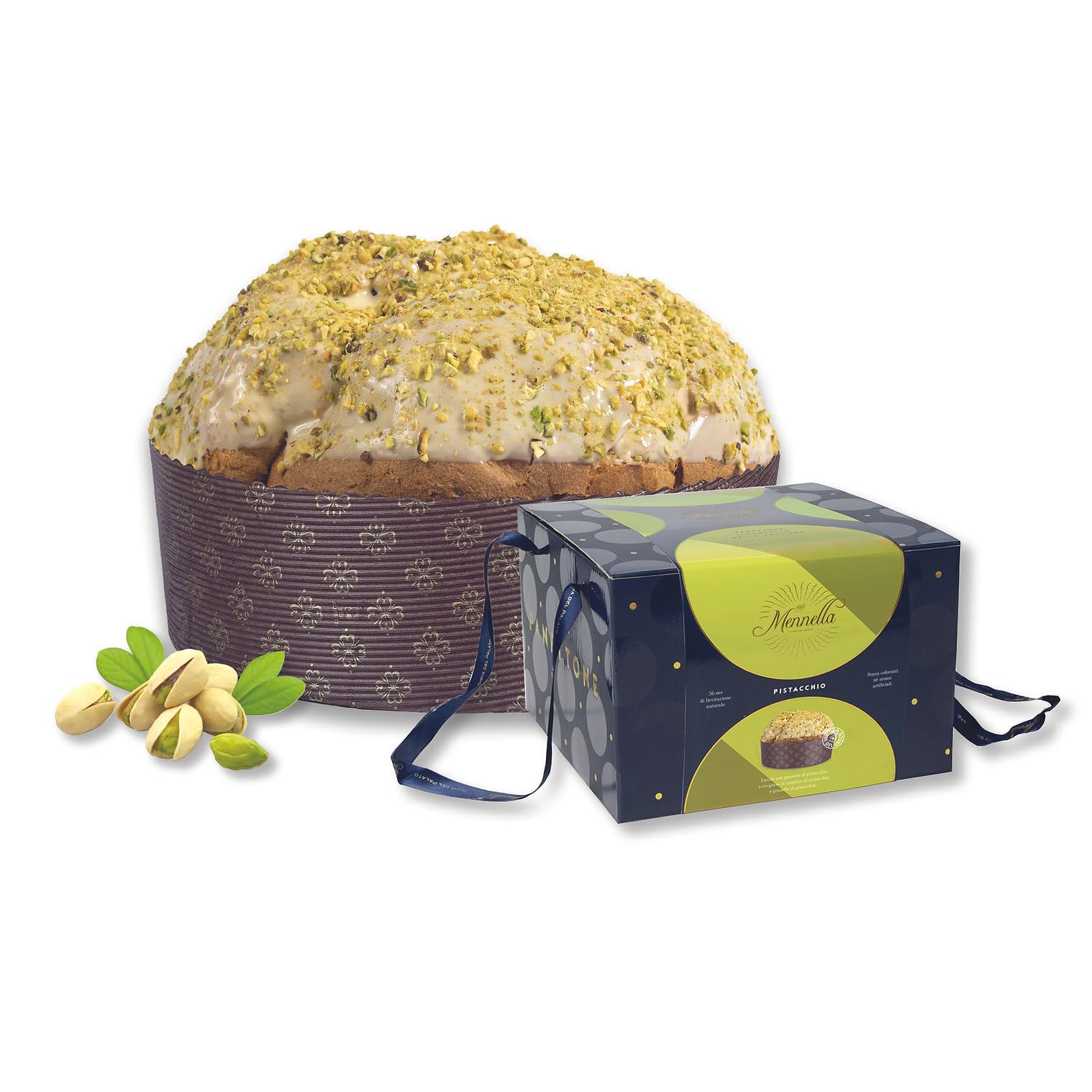 Marmella Panettone Artigianale al Pistacchio, Farcito con Ganache, Ricoperto di Cremino e Granella di Pistacchio, 1 Kg