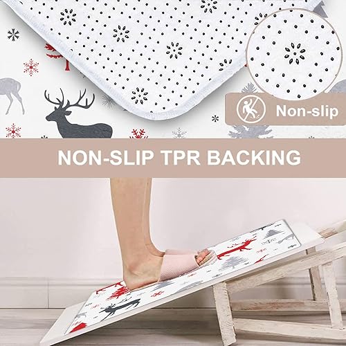 Miniatura 2 de ArtSocket Juego de 3 alfombras y tapetes de baño de Navidad, antideslizantes, diseño de ciervos de Navidad, de microfibra absorbente, de espuma