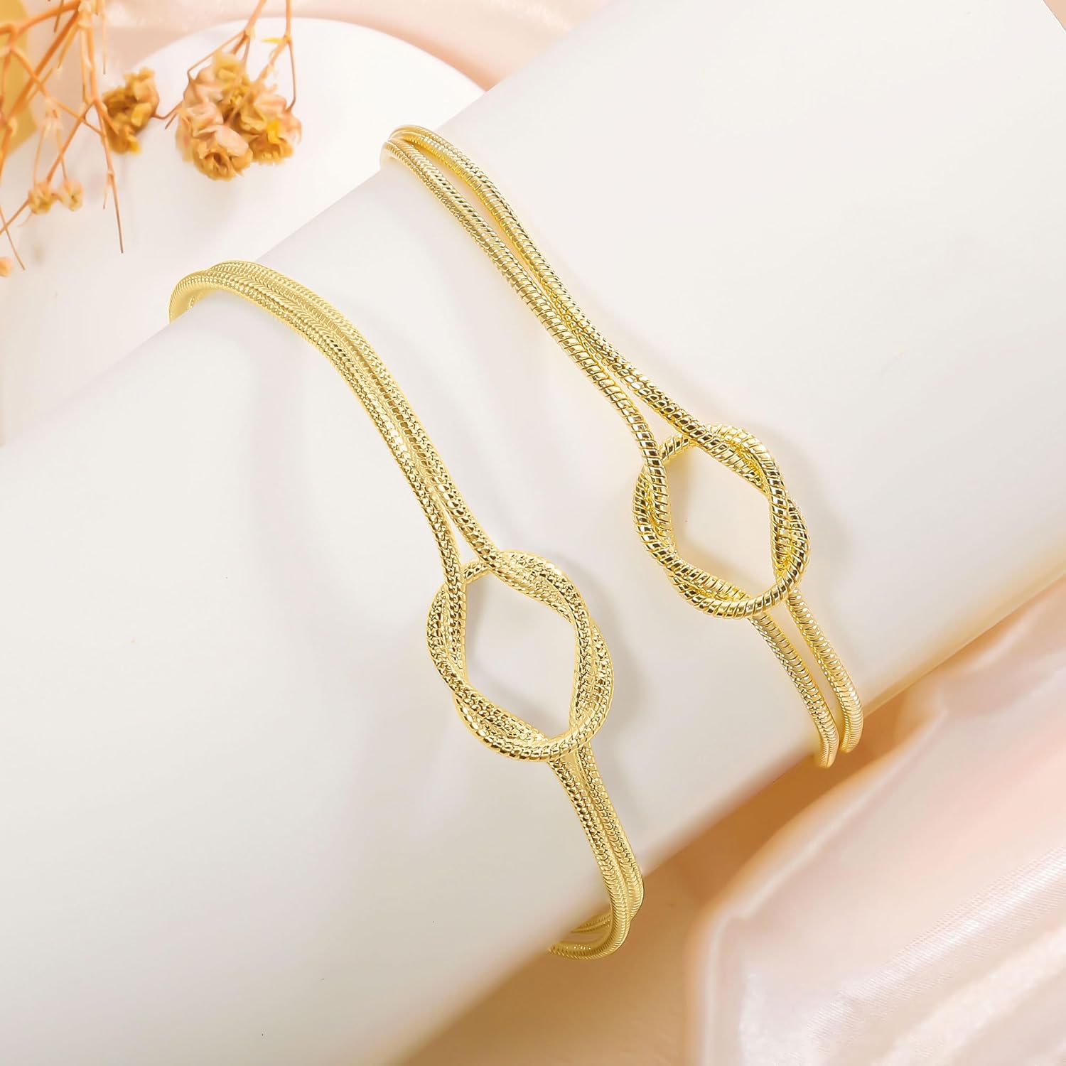 KOHOTA Valentines Day Gifts Silver Gold Bracelets for Women Trendy 14K Gold Plated Bracelet for Women Non Tarnish Dainty Stackable Heart Pearl Knot Beaded Bracelets Stack Set Charm Mothers Day Jewelry - Image 3