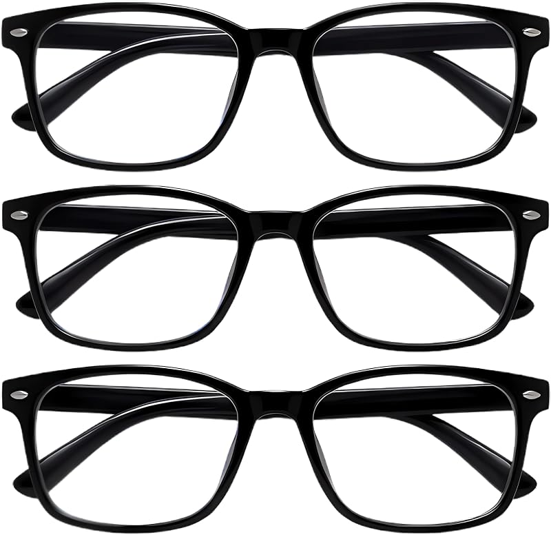 3 Pack Reading Glasses, Strong Plastic Lightweight Reading Glasses with Comfortable and Scratch Resistant Lenses for Reading, Mobile, Computer | Complete Set Sizes from +1.00 to +4.00 (1.50)