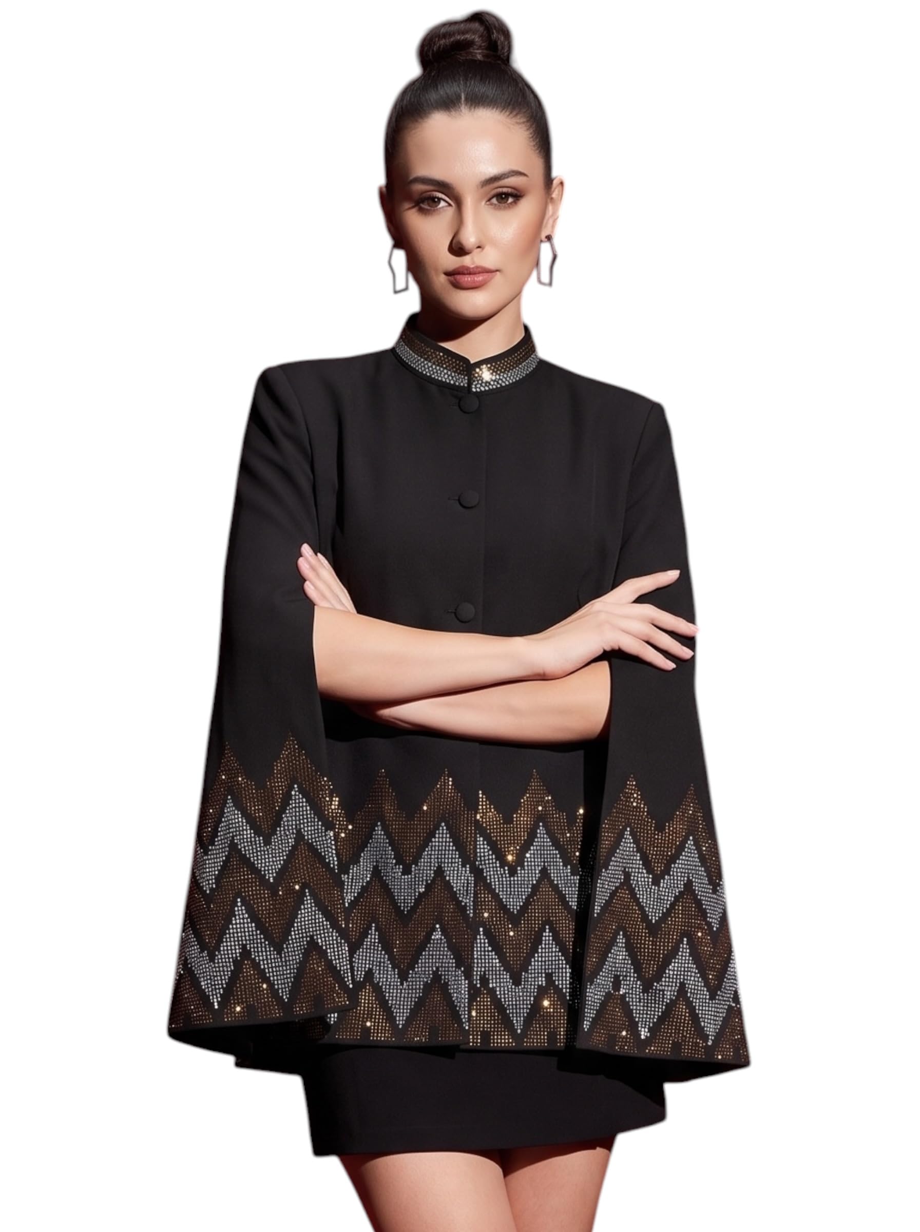 Women’s Swarovski Cape Coat – Luxury Crystal Embellished Designer Cape, Elegant Evening Poncho Wrap-picture-48