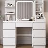 Dressing Table, Vanity Desk with Large Lighted Mirror, Adjustable Brightness, Modern Vanity Table with 7 Drawers, 4 Shelves and 3 Open Compartments for Bedroom, 110x40x139cm, White