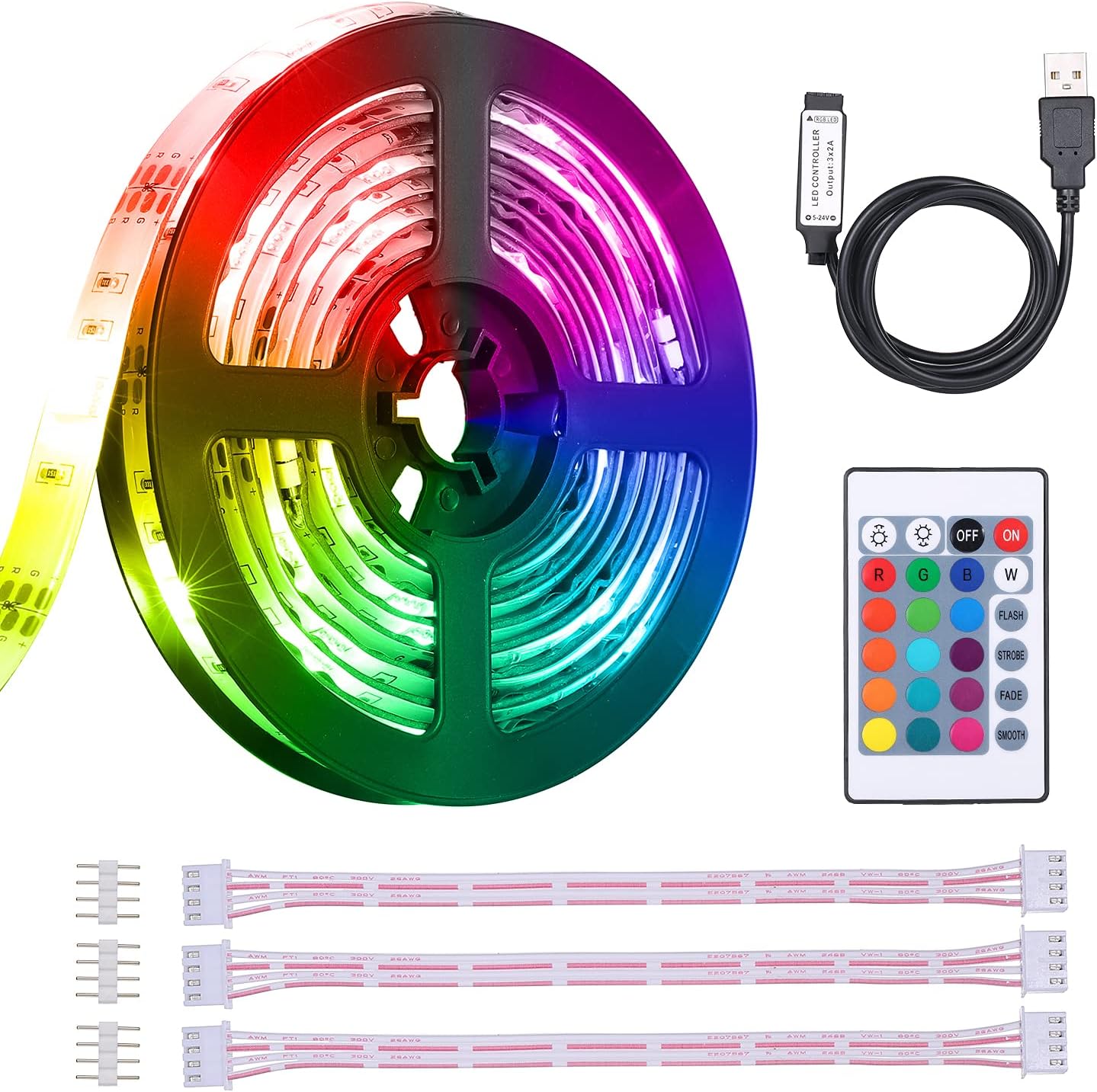 USB TV LED Dimmable Backlight Straps Lights for 40-60in TV, 16 RGBW Colors & 4 Lighting Modes with Infrared Remote Control