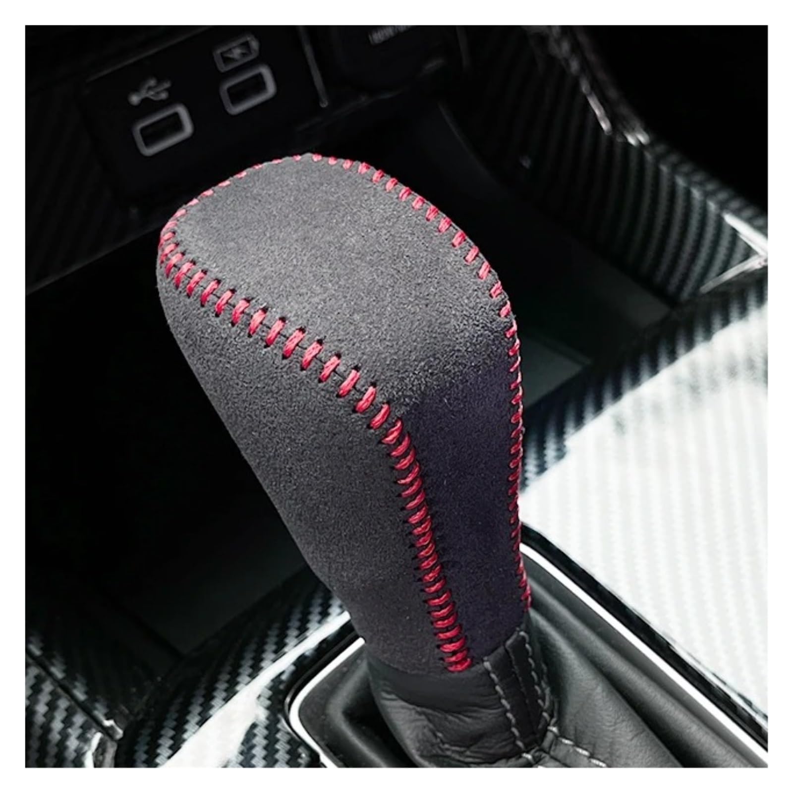 tusgt Gear Shifter Knob Head for ZRV 2023 Leather Gear Shifter Protector Head Cover(Suede red Thread)