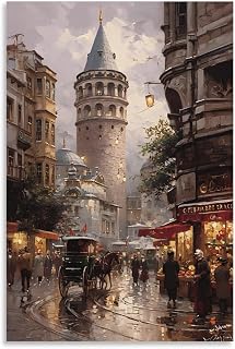 A Vintage Oil Painting Of The Galata Tower In Istanbul Livingroom Bedroom Bathroom Office Decor Poster Canvas Prints Art Poster Canvas Painting Decor Wall Print Photo Gifts Home Modern Decorative Post
