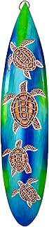 Wooden Sea Turtle Surfboard Wall Decor, 38.5" Handcrafted Beach Art, Tropical Surfboard Wall Hanging, Multicolored Ocean Turtle Design, Coastal Room Accent, Nautical Home or Patio Decoration