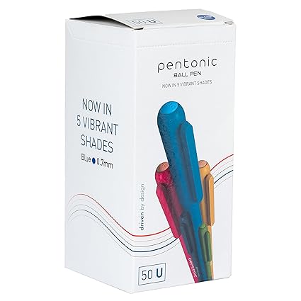 Pentonic 0.7mm Ball Pen Dispenser | Vibrant Multicolor Body | Blue Ink, Pack of 50