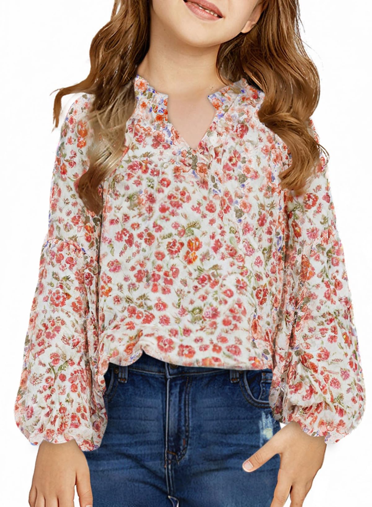 blibean Girl Flower Bell Sleeve Blouse Floral Fall Tops 4-15 Years