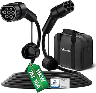 GONEO Typ 2 Ladekabel 11kW 7M 16A Ladekabel Elektroauto Typ 2 3 Phasig für E Auto EV/PHEV Mode 3 mit Tasche Geeignet für S/3/X/Y e-Golf ID.3 i3/i8