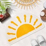 Boho Half Round Sun Bath Mat, Soft Non Slip Bathroom Rug 29"x17" | Microfiber, Absorbent, Machine Washable, TPR Backing Cute Fun Yellow Sun Bath Mats for Shower, Bathroom, Boho Bathroom Décor