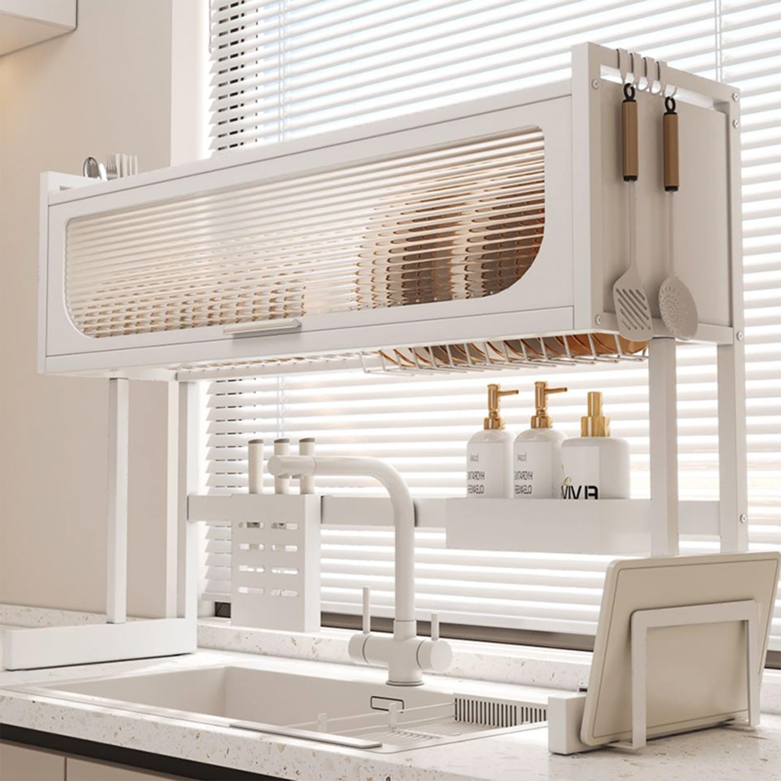 Abtropfgestell für Geschirr über der Spüle Edelstahl 304 multifunktional Küchenutensilien-Organizer mit großem Fassungsvermögen für die Arbeitsplatte (Silber 1 66 cm/23 Zoll)