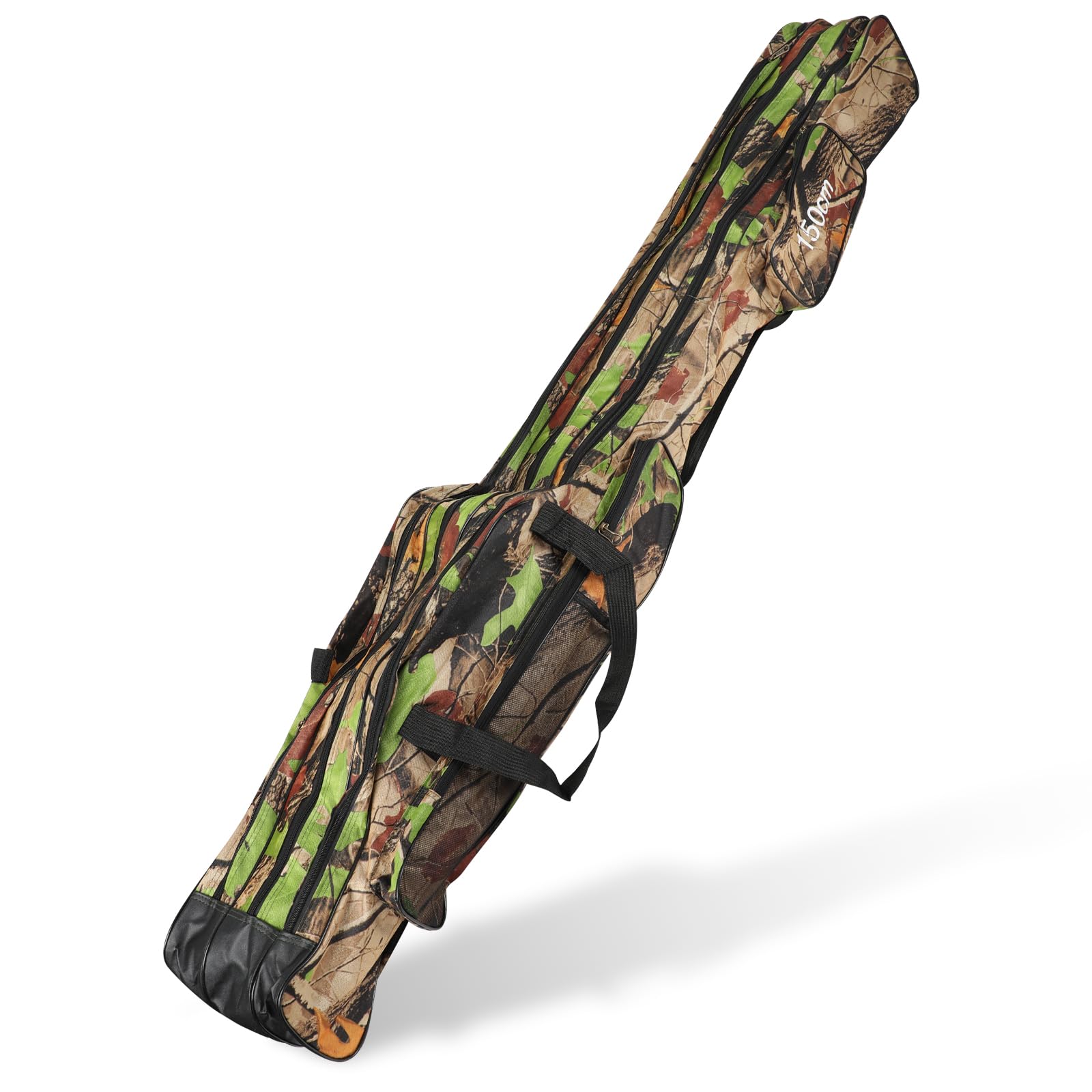 Tokenhigh Fishing Rod Carry Case 150cm, Padded Water-Resistant Fishing Rod Bag with Reel Organizer & Multiple Pockets, Portable Tackle Storage Bag for Rods & Gear (Camouflage Green)
