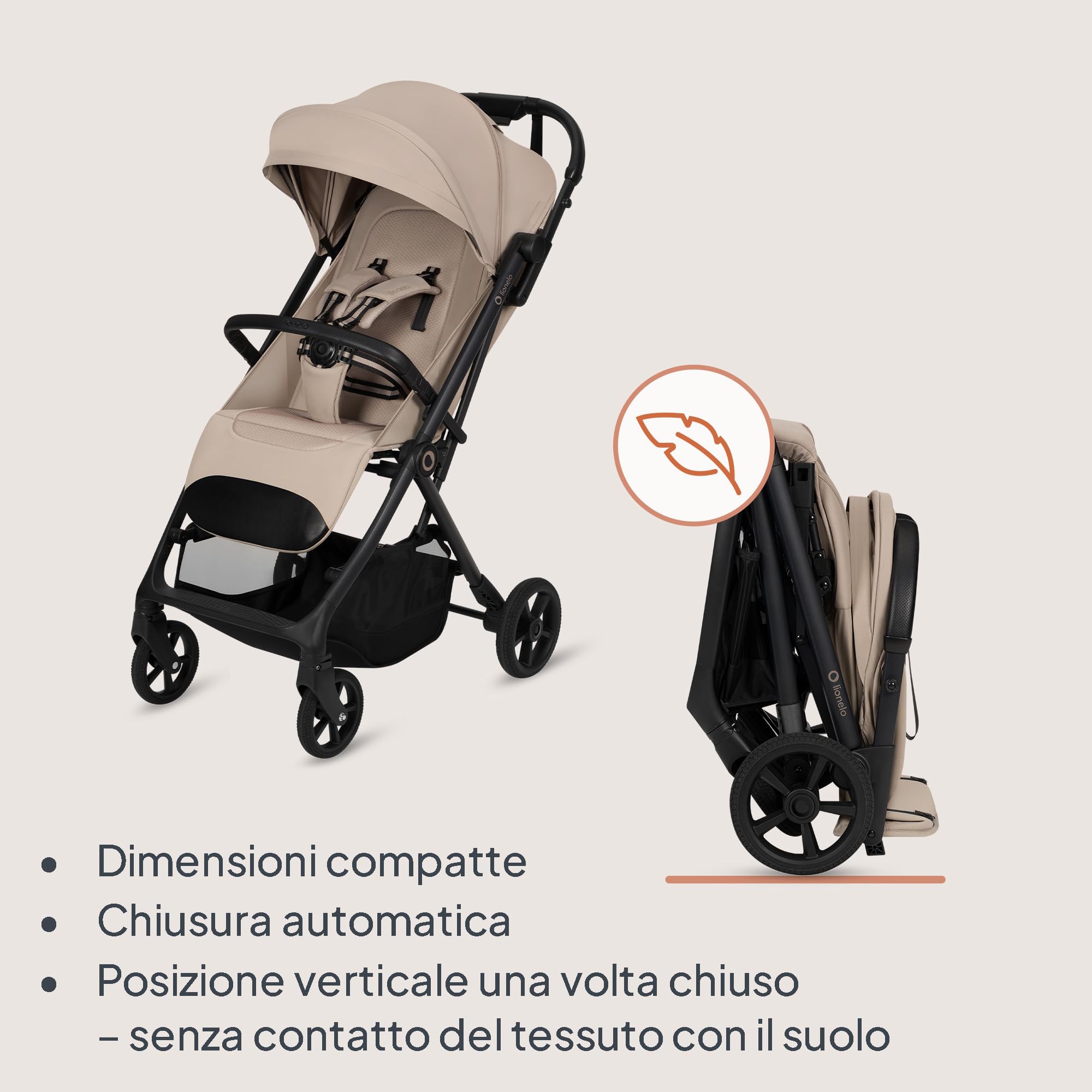 LIONELO Tansi Passeggino Leggero Compatto Pieghevole fino a 22 kg | Chiusura Automatica a Una Mano, Ruote GravelTech Ammortizzate, Schienale Reclinabile, Cappottina Ventilata, Dri-Seat