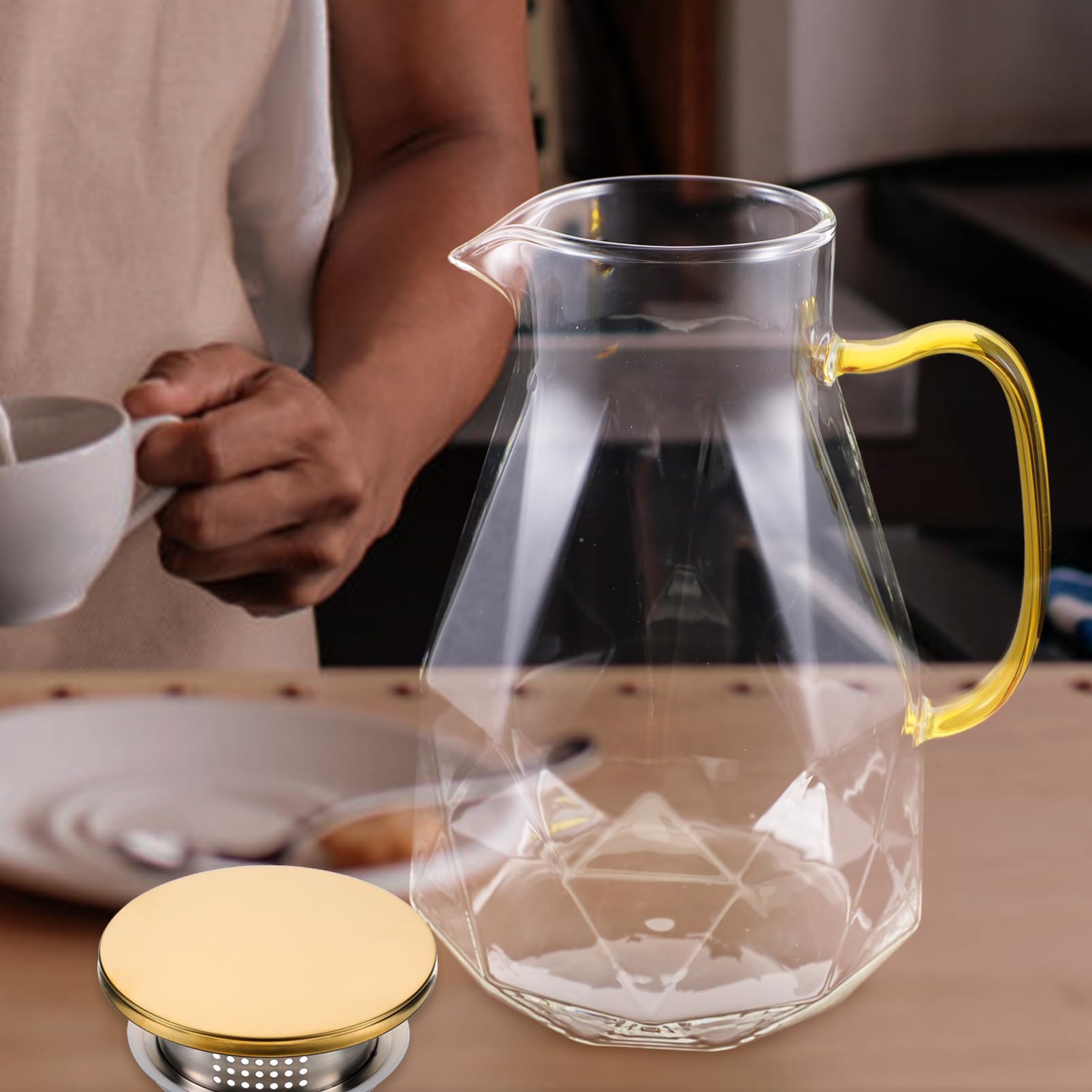 Jarra de Agua Diamante 2200ml de Acero Inoxidable para Hotel | Capacidad Amplia, Incluye Cepillo de Limpieza, Uso para Preparación de Té