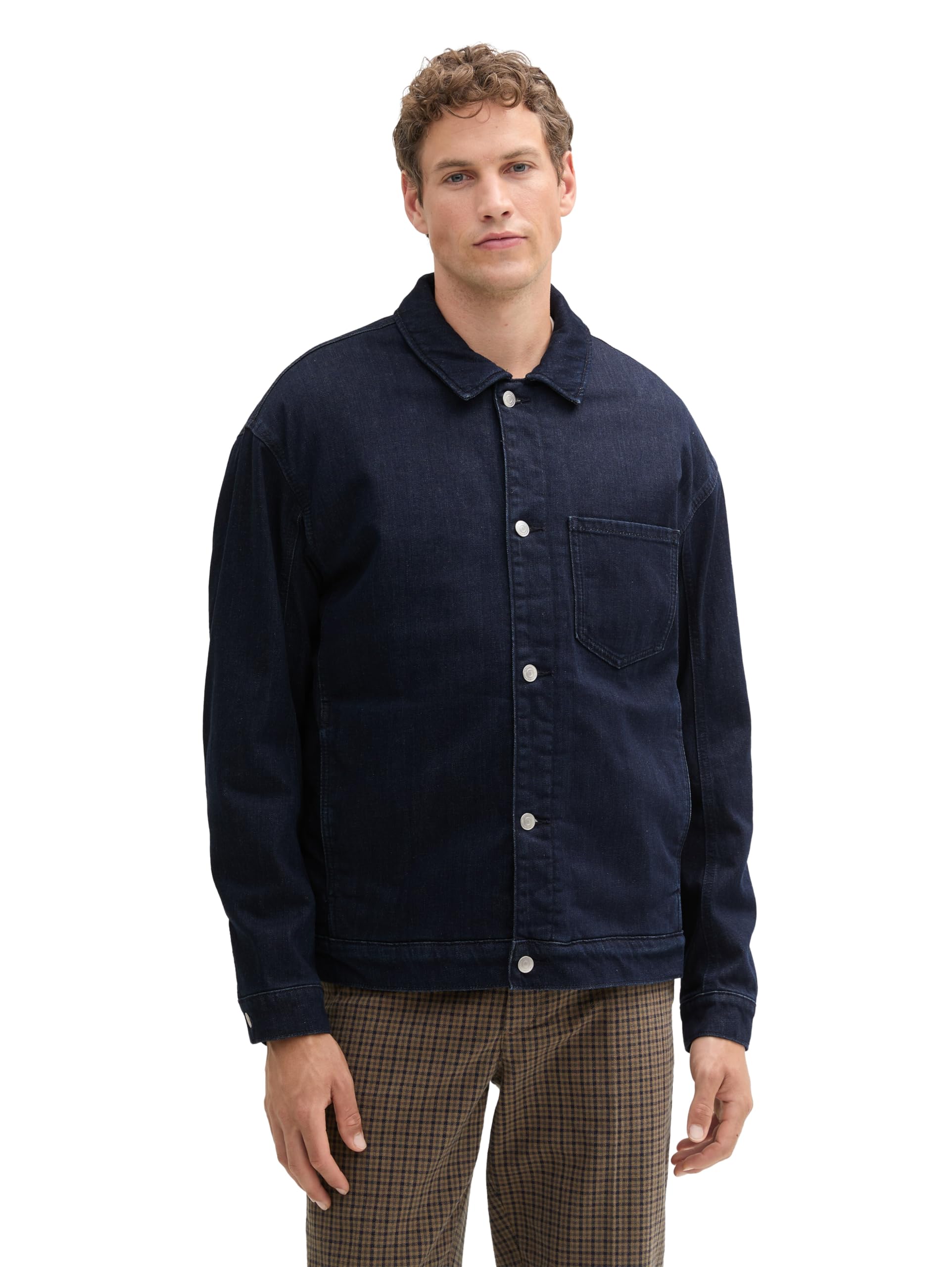 TOM TAILOR Denim Men's Relaxed Fit Denim Jacket with Teddy Lining