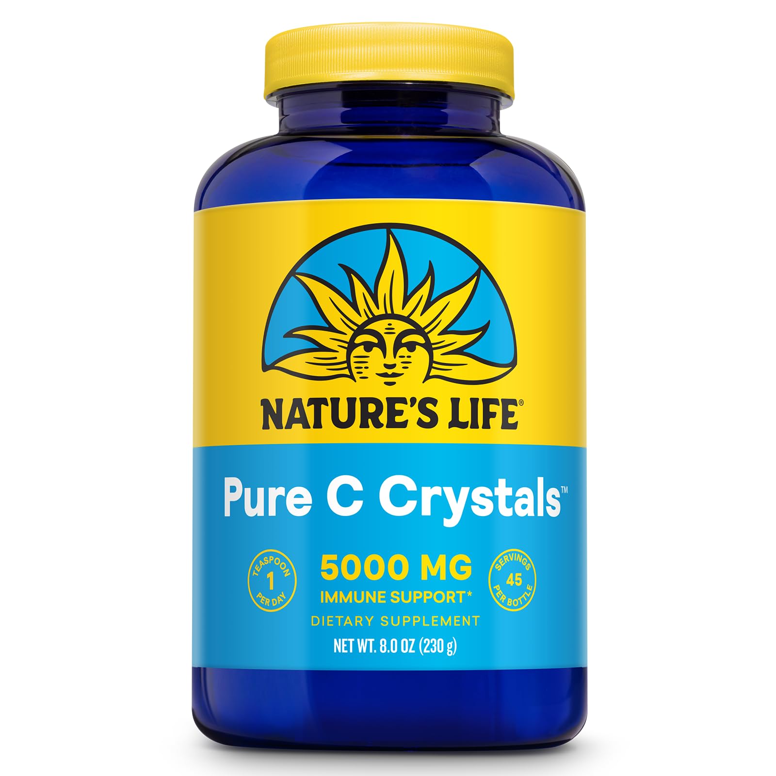 Nature's Life Pure Vitamin C Crystals - 5000mg VIT C - Antioxidant and Immune Support Supplement, Cardiovascular Support - Easy-to-Take Vitamin C Powder Crystals - 60-Day Guarantee, 45 Servings, 8oz 8 Ounce (Pack of 1)