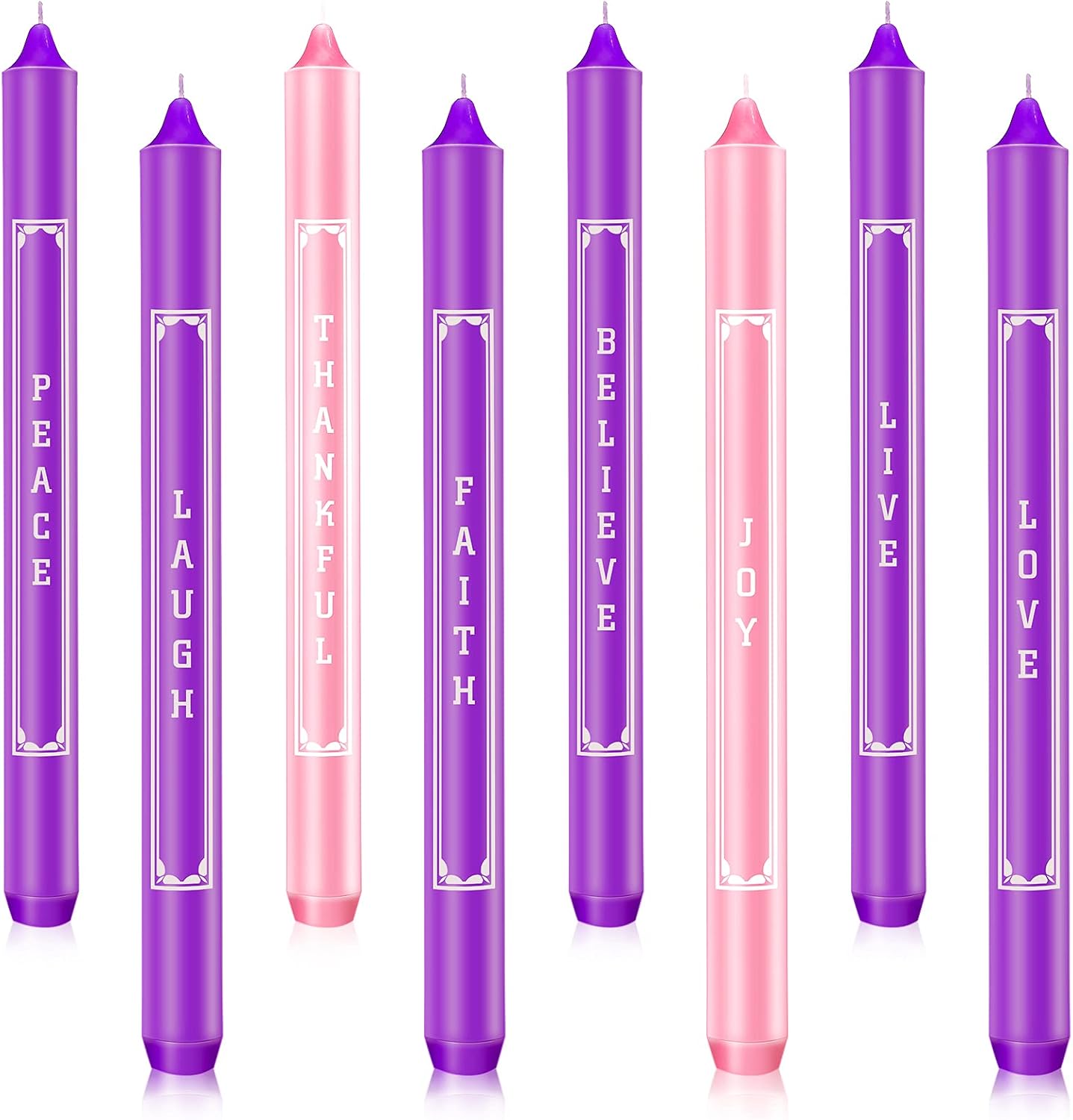 8 Pieces Advent Candles 10 Inch Christmas Advent Candle Set with Words Faith, Peace, Joy, Love, Laugh, Live, Believe and Thankful Seasonal Celebration Candles for Church Holiday Decoration : Home & Kitchen