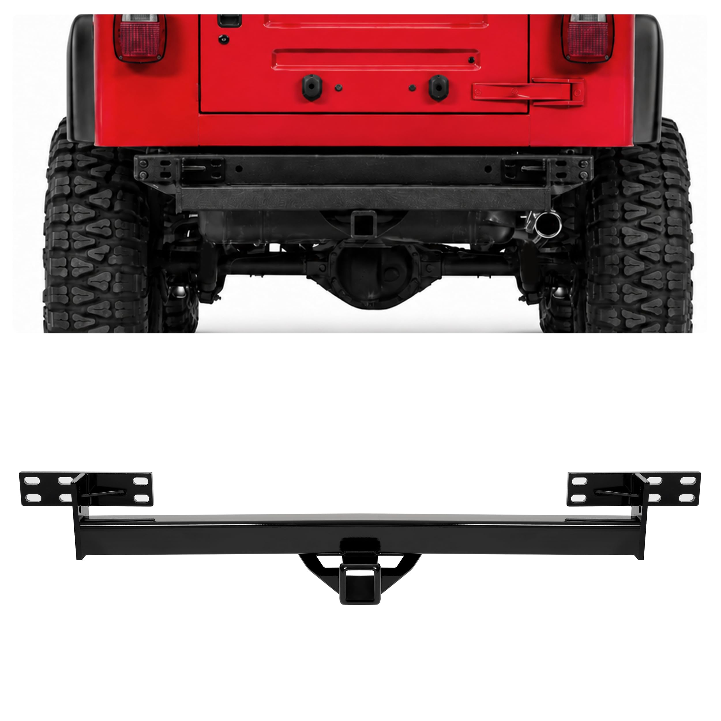 Trailer Hitch Compatible with 1987-2006 Jeep Wrangler YJ/TJ 2Inch Receiver Steel Powder Coated