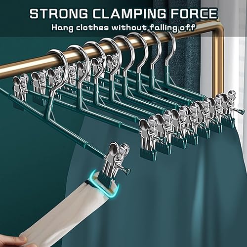 Miniatura 33 de Perchas para pantalones con clips para mujer, paquete de 20 perchas ajustables y resistentes que ahorran espacio para faldas, pantalones negro