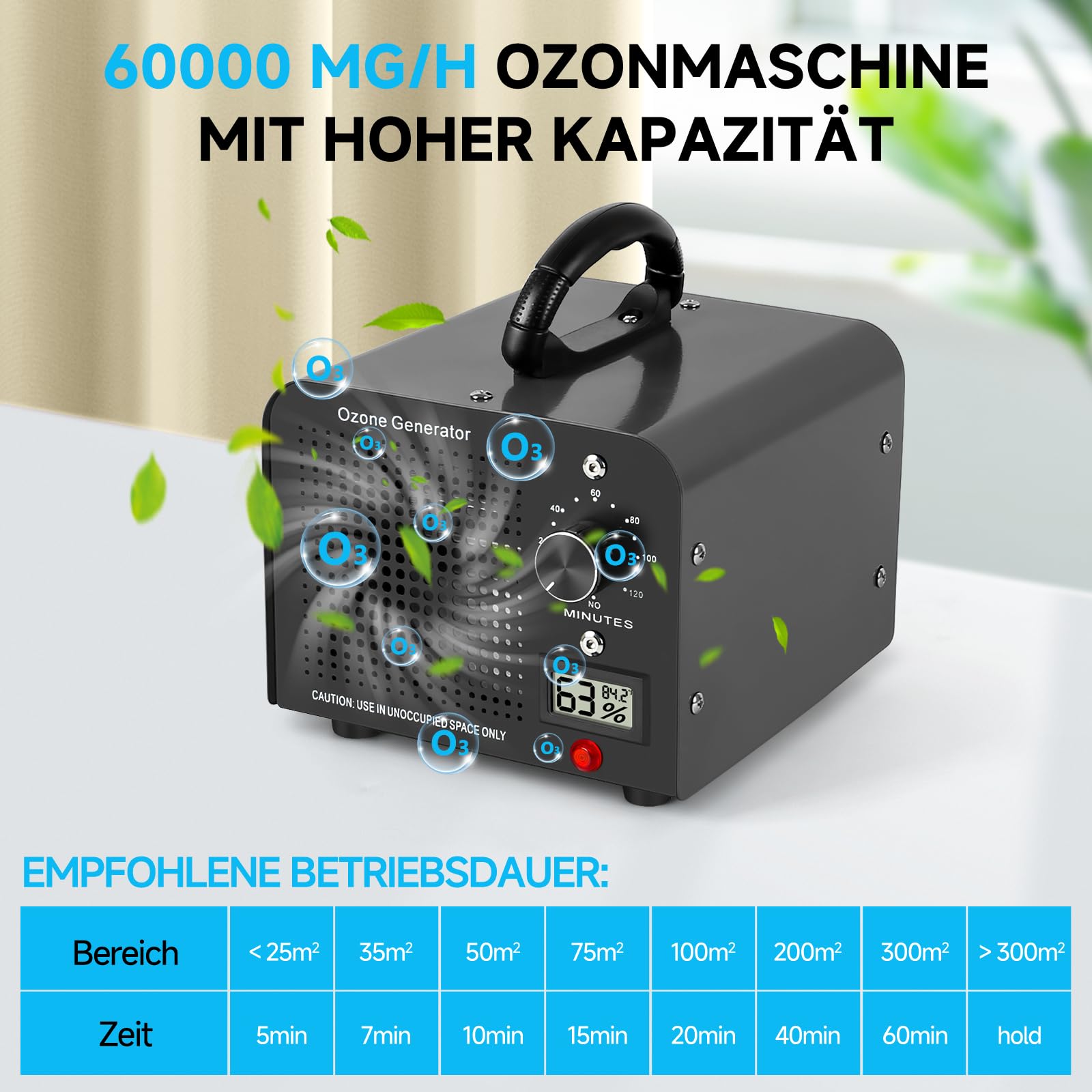 Ozongenerator 60000 Mg/h – Entfernt Gerüche In Auto, Wohnung & Küche, Mit Timer