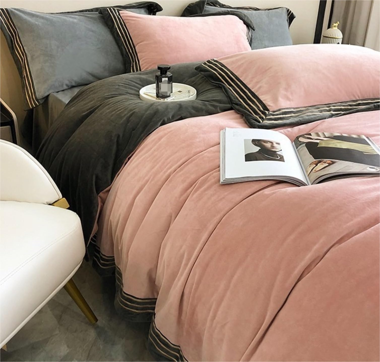 Sacco Copripiumino Set di Lenzuola Ispessite Double Face Set di Lenzuola in Flanella Set di Quattro Pezzi Set di Lenzuola Invernali Set Copripiumino Matrimoniale(Pink,1.8/2m Bed)