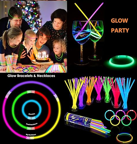 Miniatura 6 de 200 collares de pulsera de palos brillantes rojos a granel que brillan en la oscuridad, suministros de fiesta de 8 pulgadas con conectores para