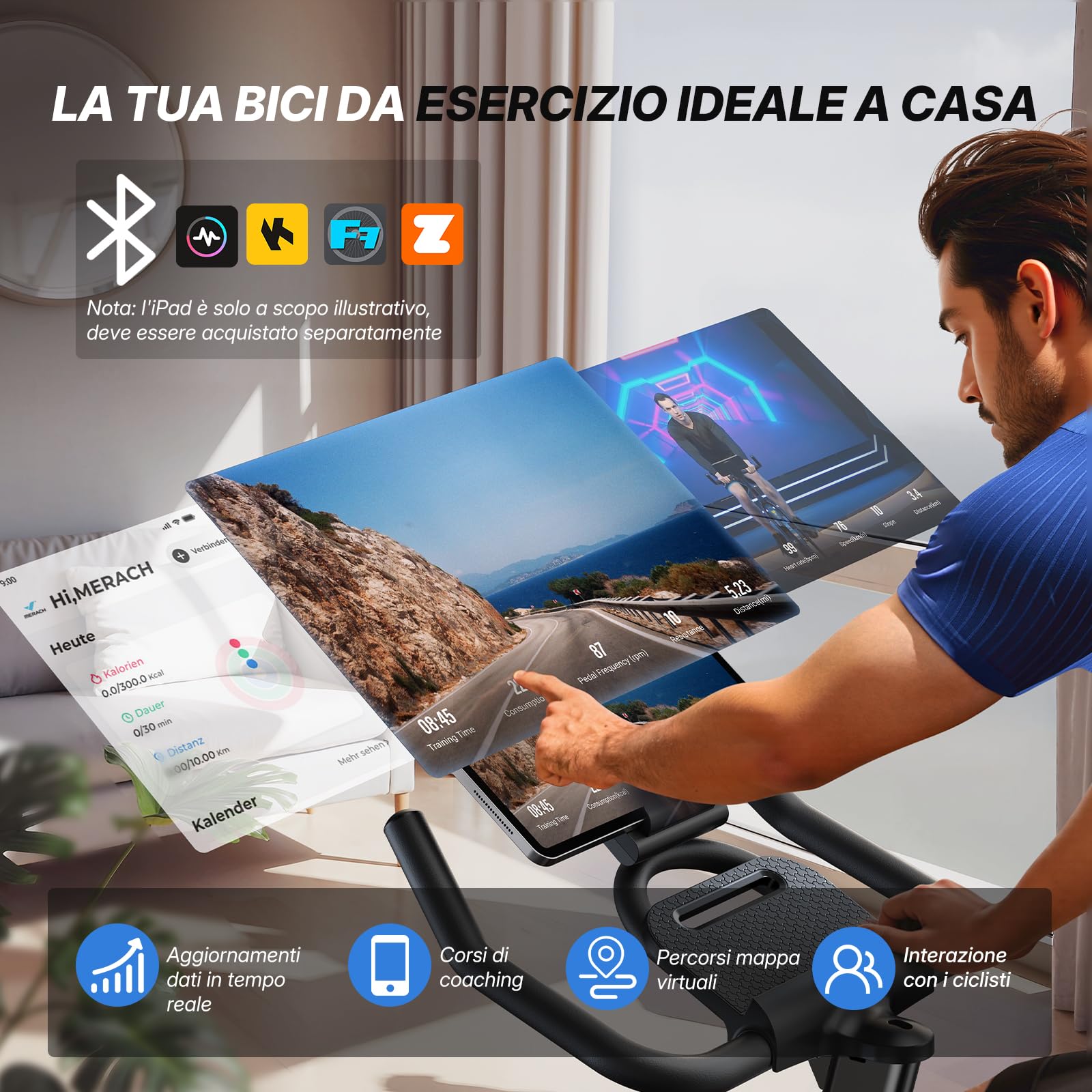 MERACH Cyclette da Casa con Resistenza Magnetica, Bicicletta da Appartamento Silenziosa con Sella Confortevole Migliorata, Schermo LCD, Supporto Tablet, App Esclusiva, Ideale per Training Aerobico