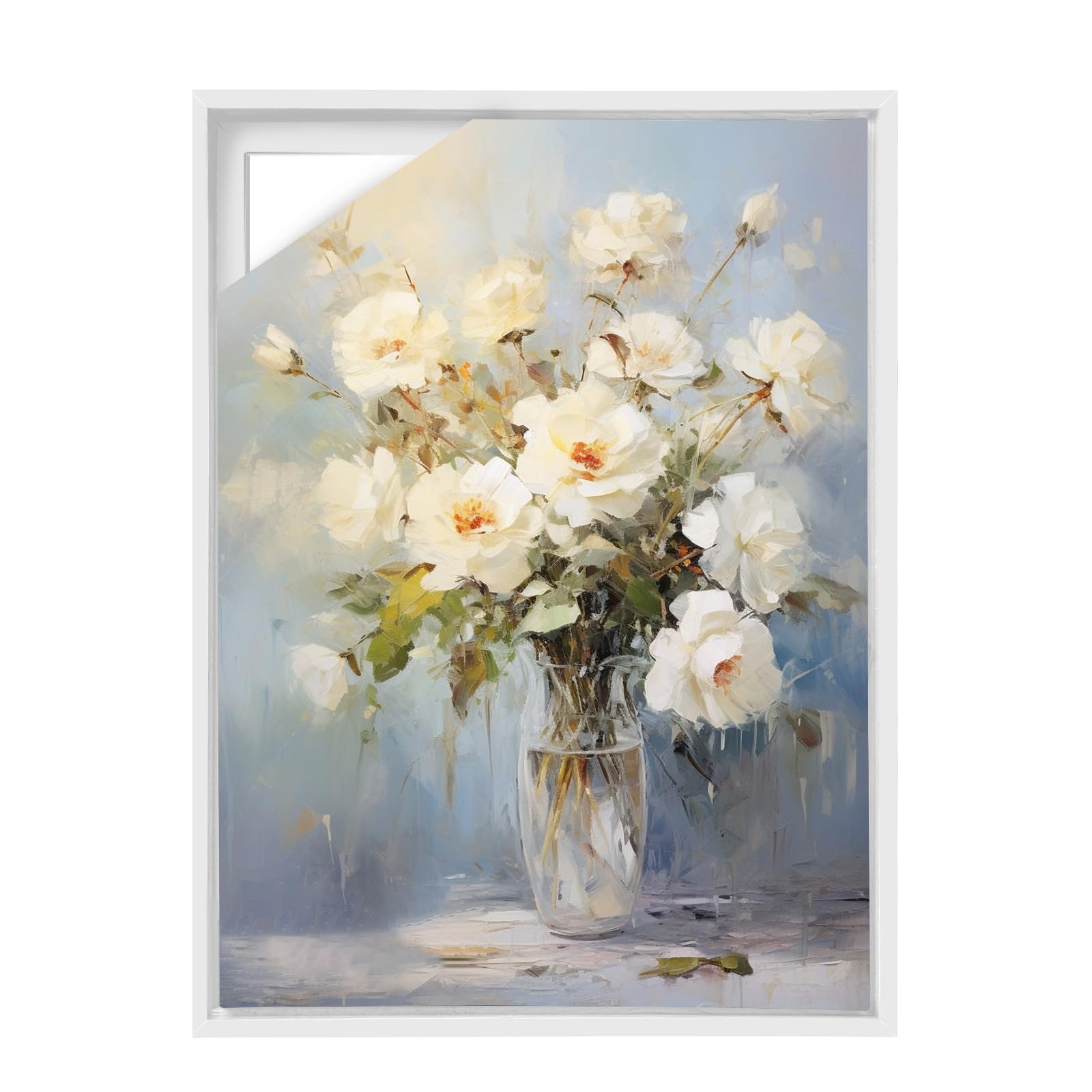 YCBTREE Canvas Frame 40x50cm, MDF Floating Frame for Stretched Canvas No Glass No Back Panel Wall Art Frame for Oil Paintings & Artwork (White Wood Grain, 40×50cm)