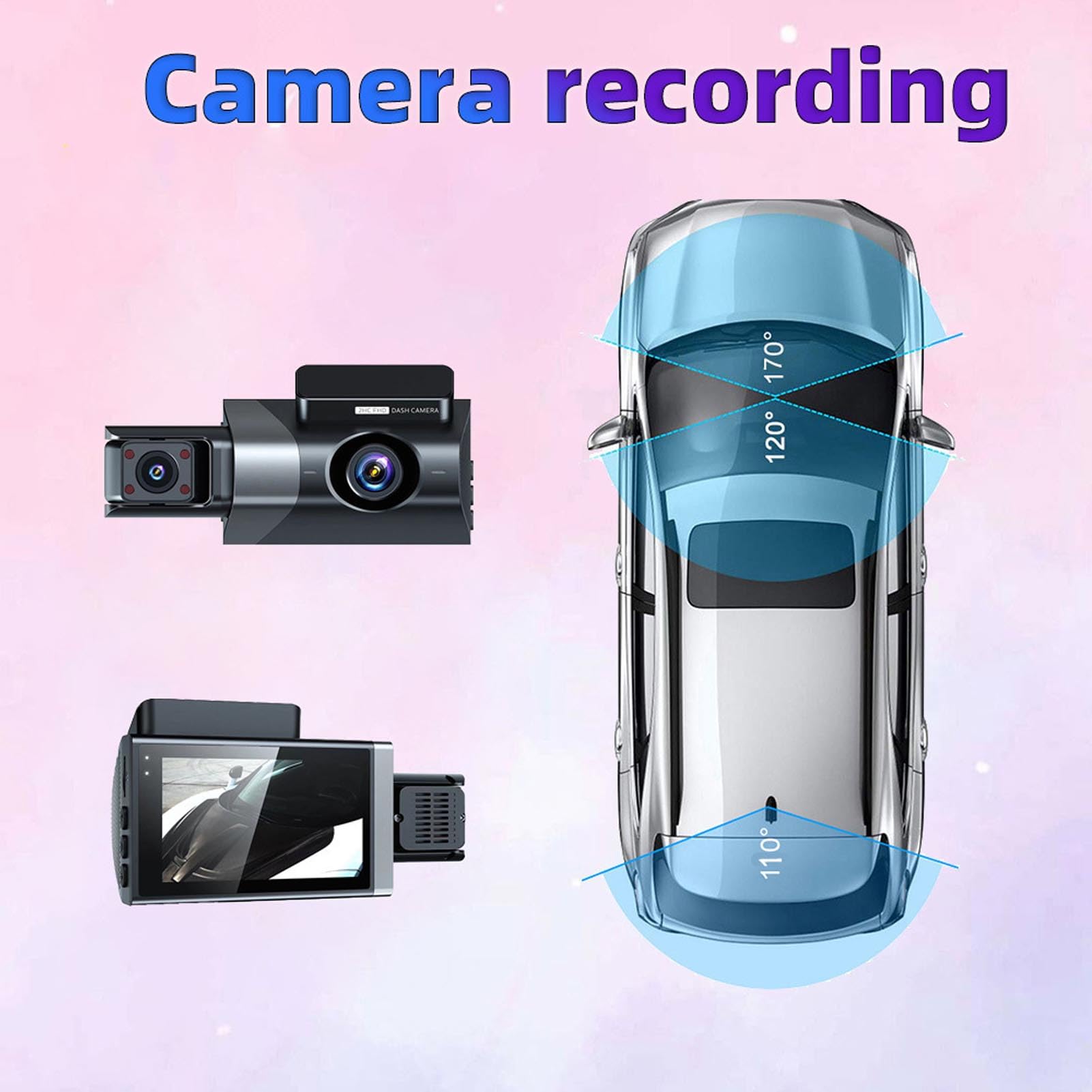 Dash Cam 3 Canali 1080P Visione Notturna 3.0 Schermo