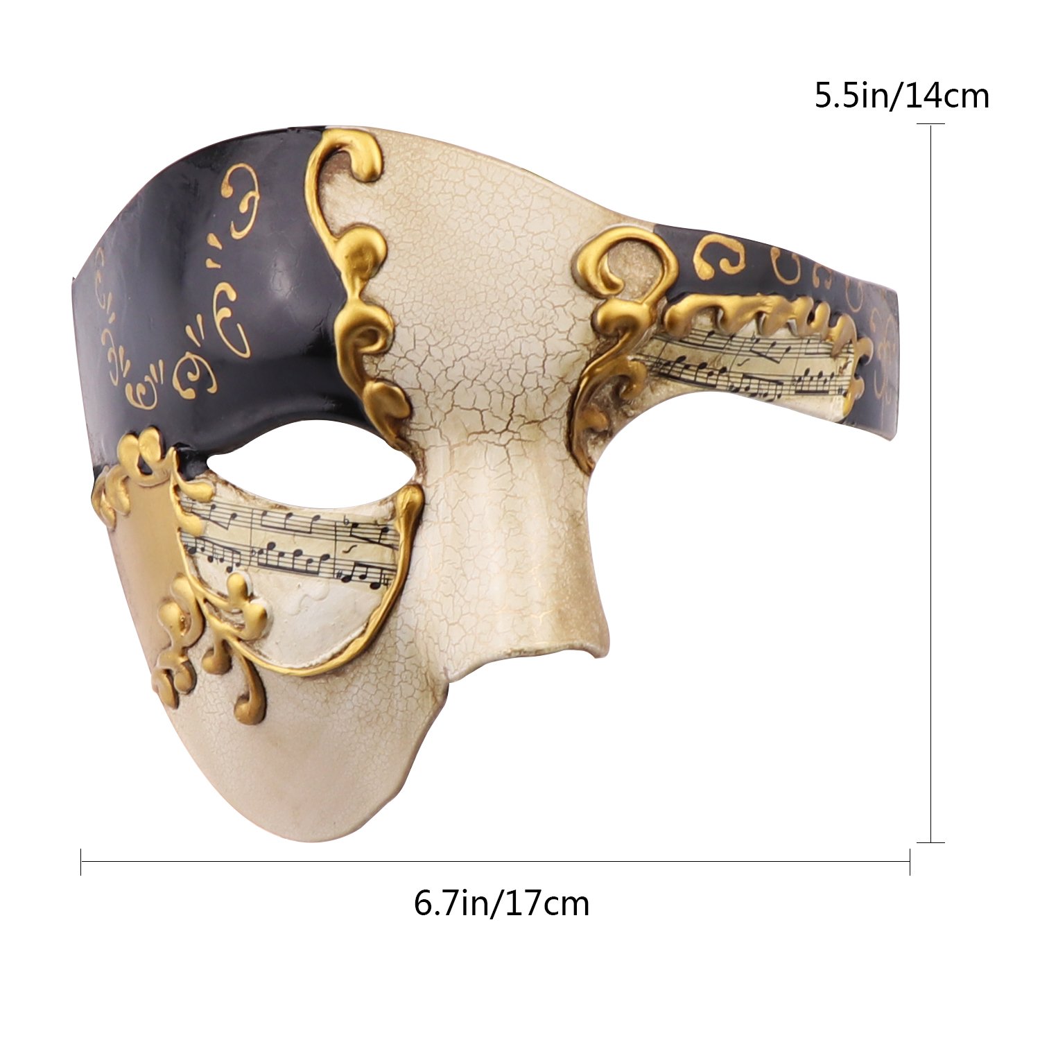 Vintage Design Half Face Men's Phantom Of The Opera Venetian Carnival Masquerade Mask (Beige & Black) - Image 3
