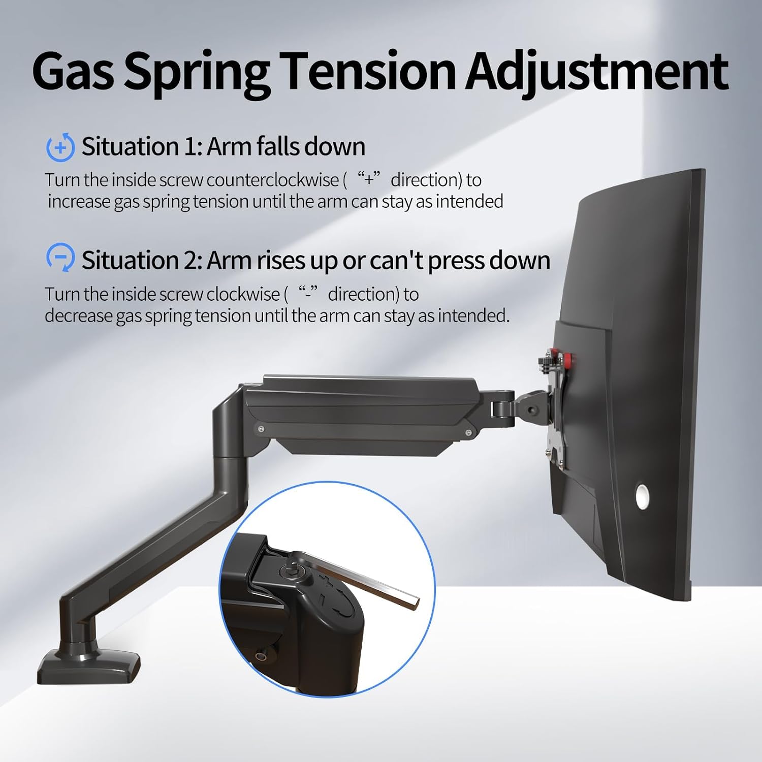 Gas Spring Tension Adjustment for suptek MD01A Monitor Arm